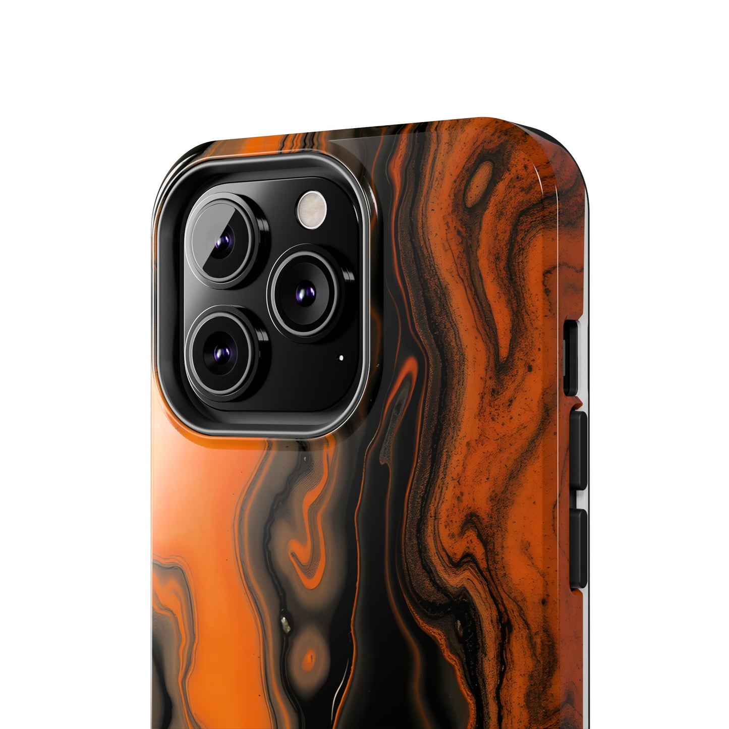 Stylish Tough Phone Case - Bold Black and Orange Metallic Lava Flow Design - for iPhone