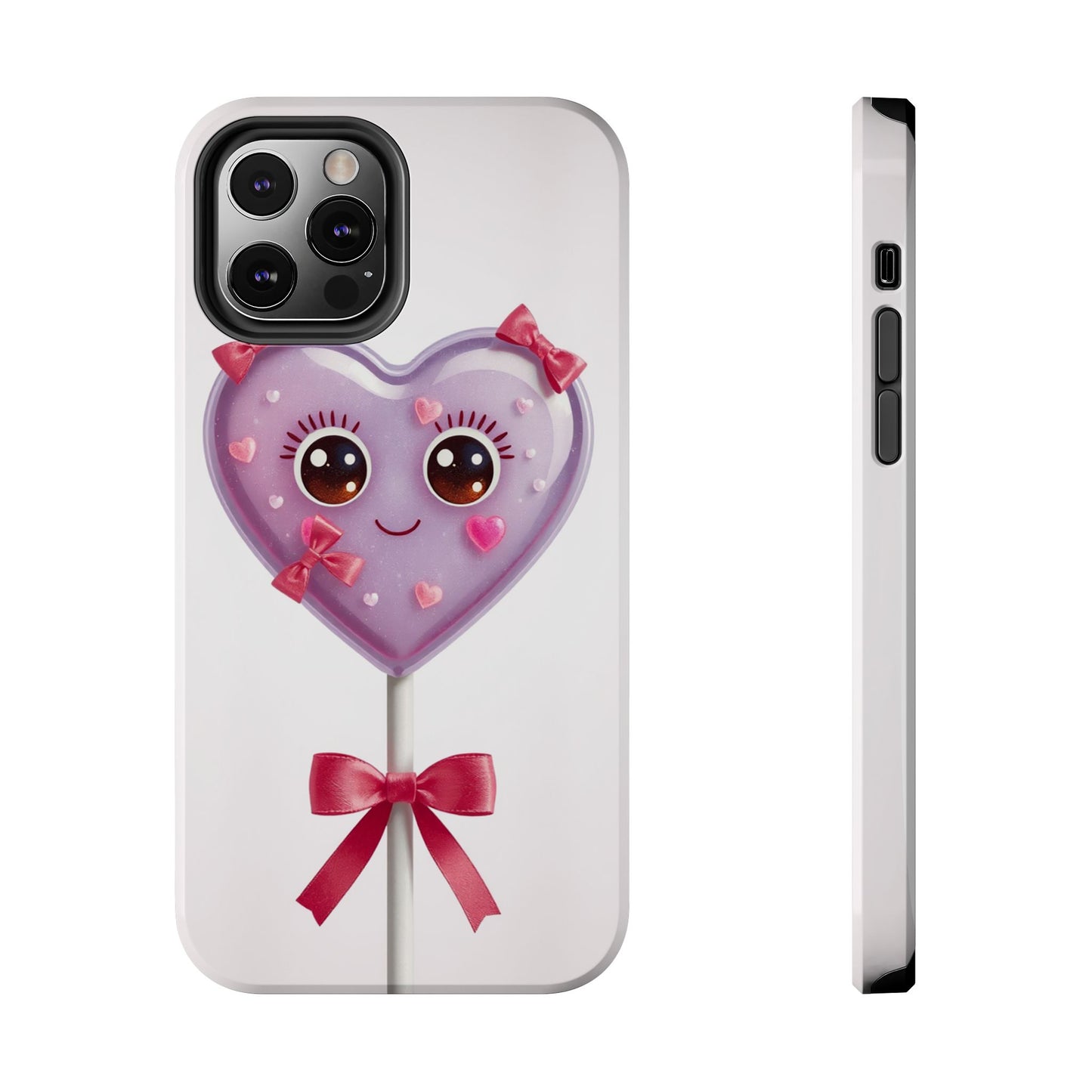Cute Heart Lollipop Tough Phone Case - Adorable Protection for Candy Lovers