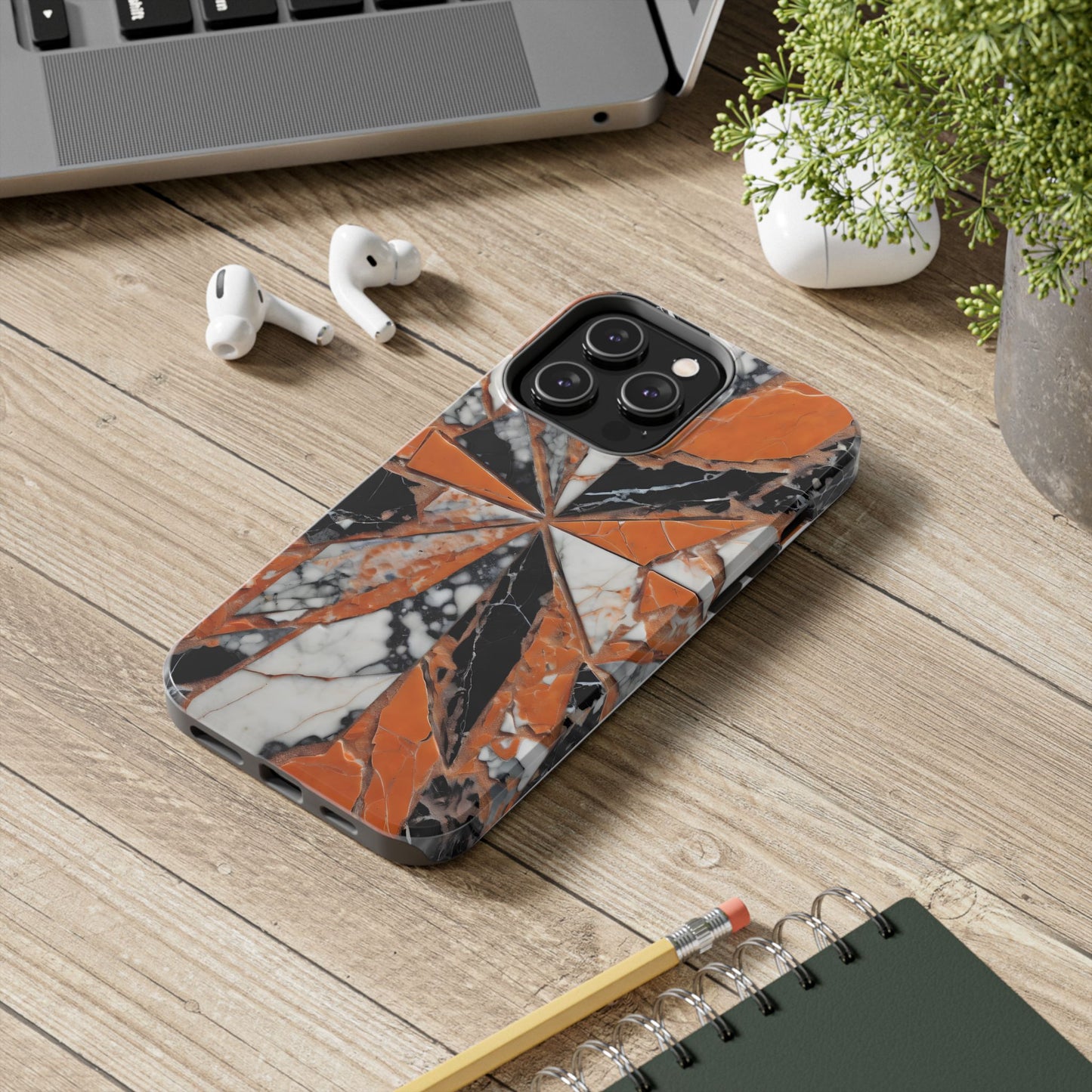 Shattered Pieces Marble Black and Orange Tough Phone Case - for iPhone