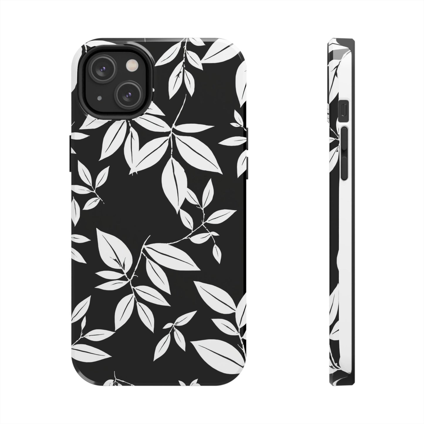 Chic Floral Tough Phone Case - Elegant Black & White Design for Stylish Protection