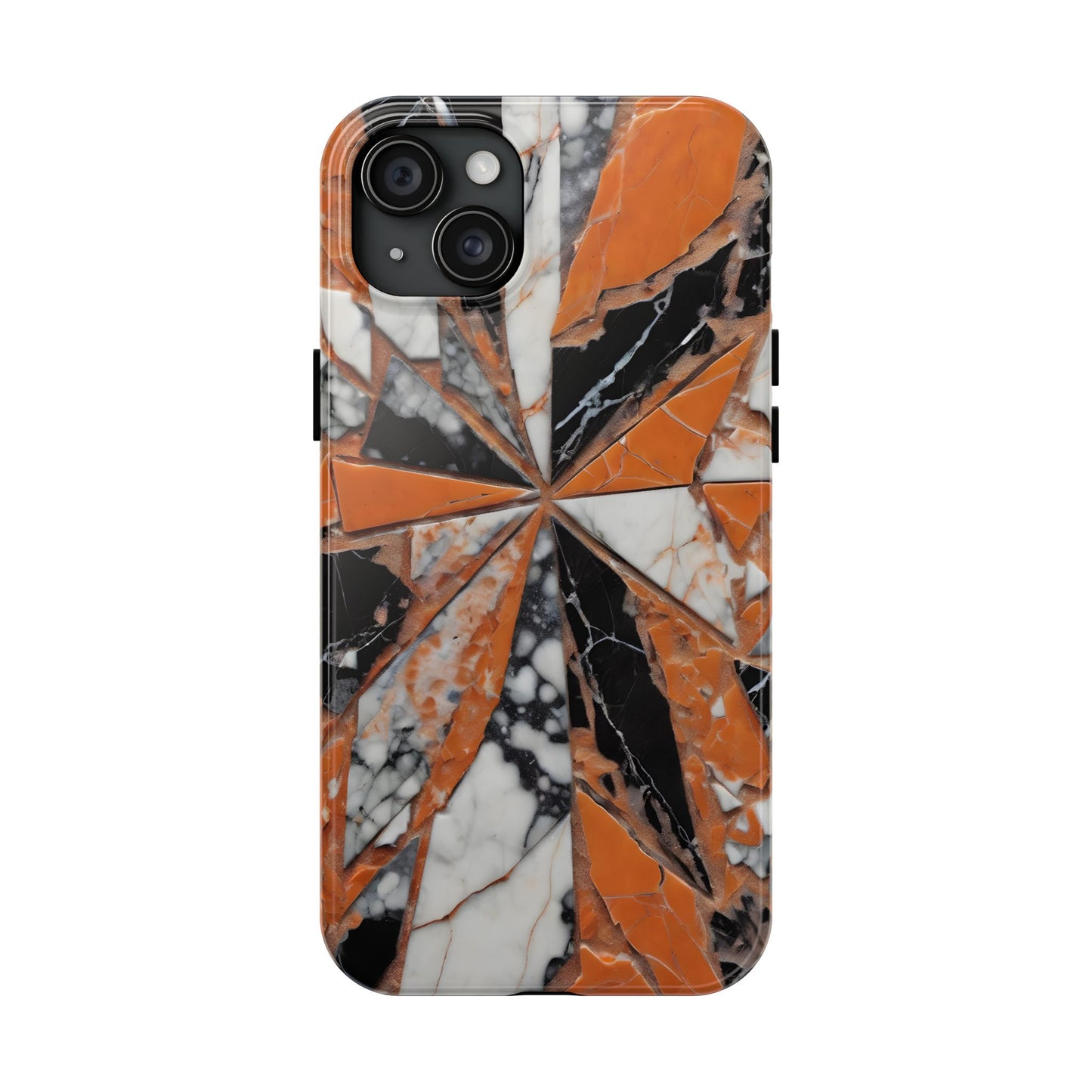 Shattered Pieces Marble Black and Orange Tough Phone Case - for iPhone
