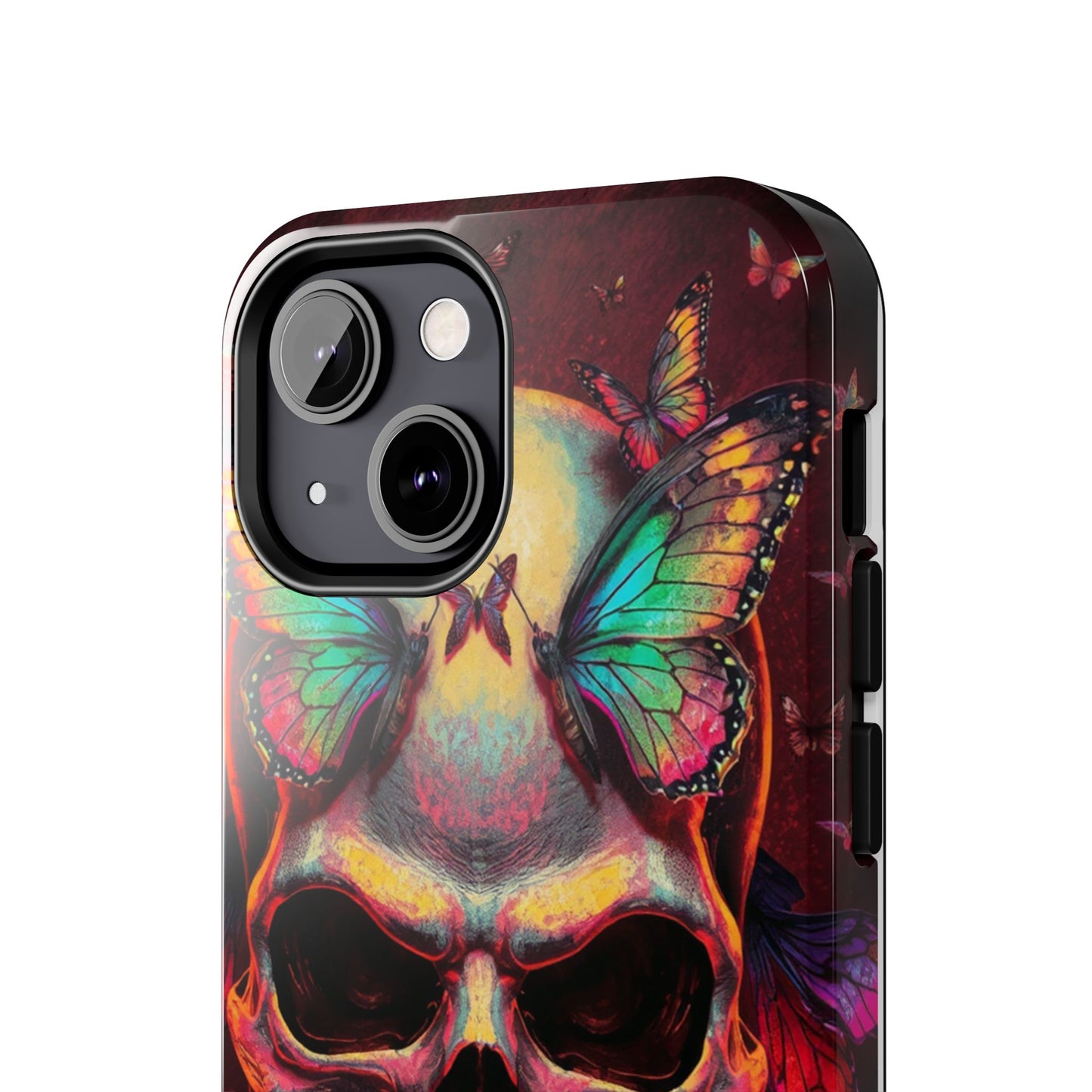 Gothic Skull Phone Case with Butterflies - Durable Tough Phone Case