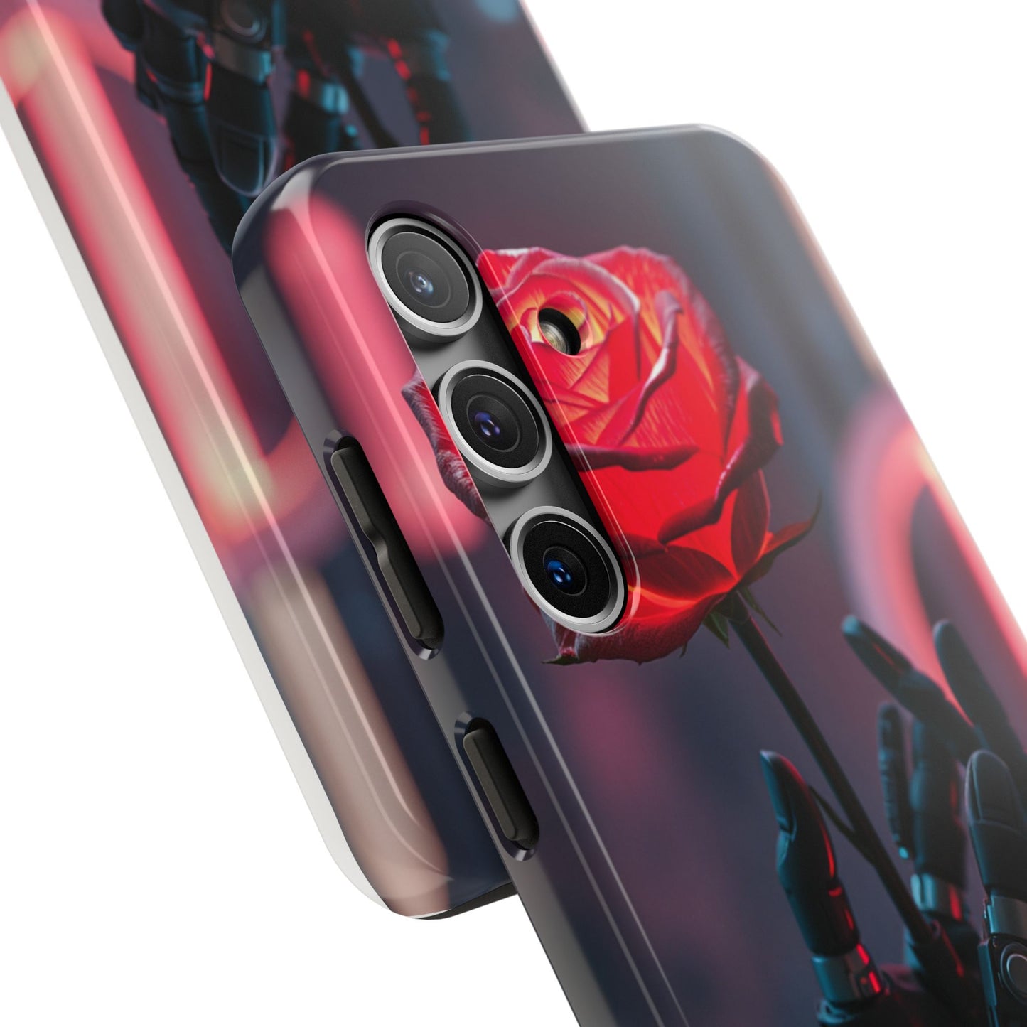 Futuristic Tough Phone Case with Robotic Rose Design | Durable Protection