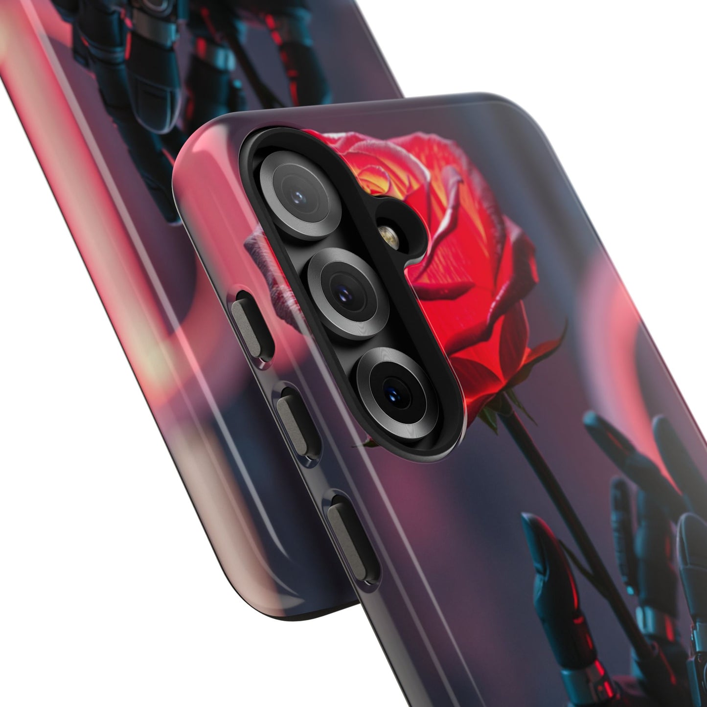 Futuristic Tough Phone Case with Robotic Rose Design | Durable Protection