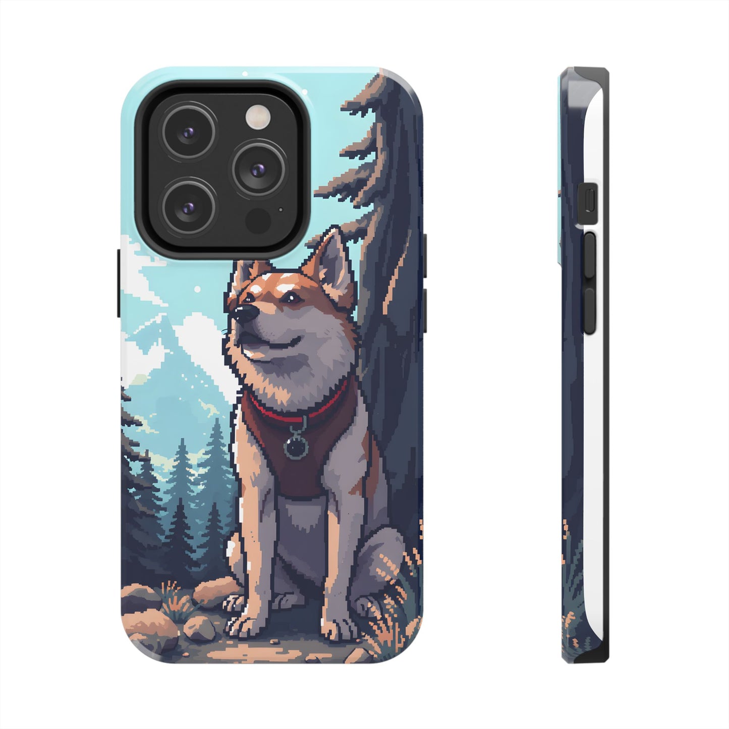 Retro Dog Adventure Tough Phone Case - Pixel Art Shiba Inu Design - for iPhone