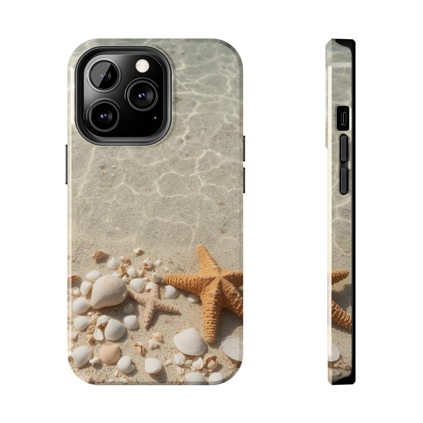Beach-Inspired Tough Phone Case with Starfish and Seashell Design