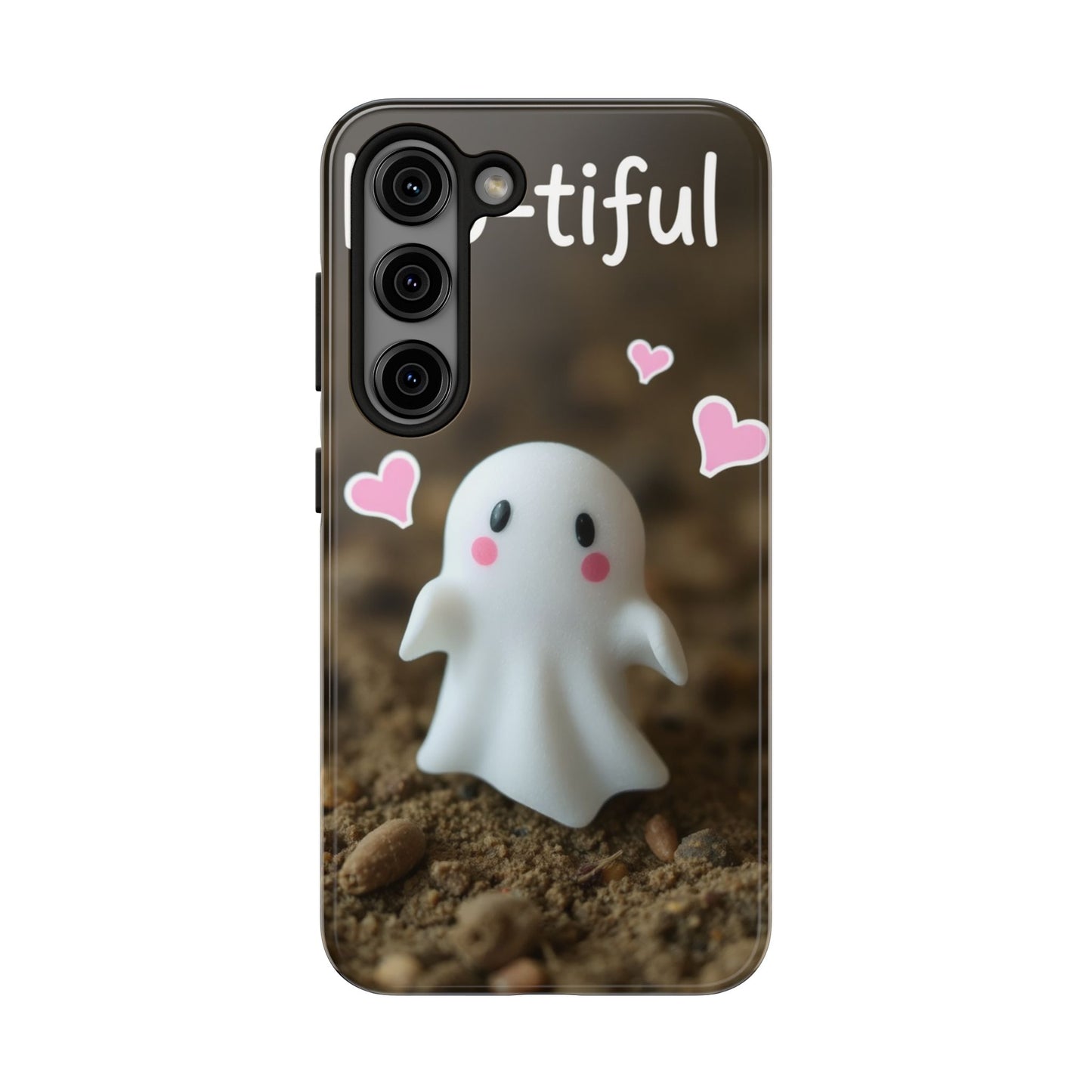 Cute Ghost Tough Phone Case - Beautiful Design with Heart Accents