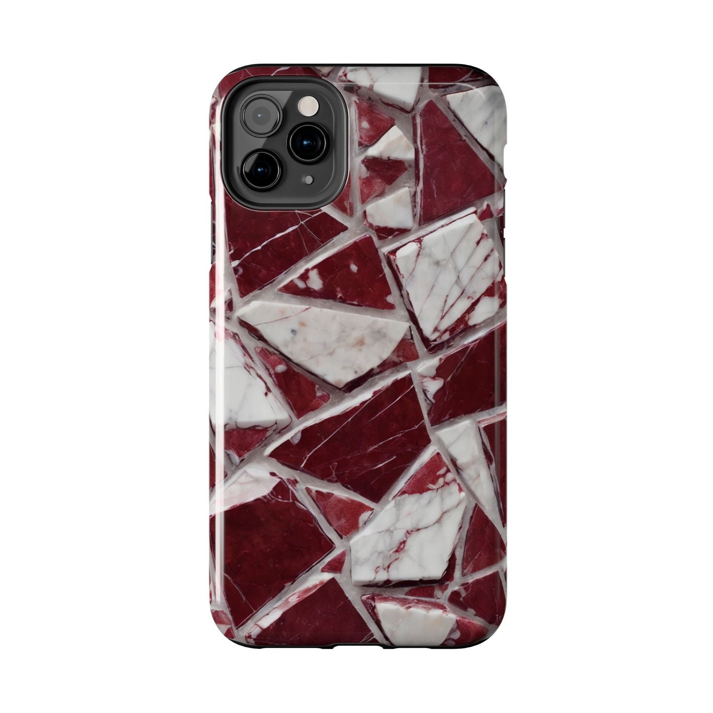 Elegant Red Pieces Marble Pattern Tough Phone Case - Stylish Protection for iPhone