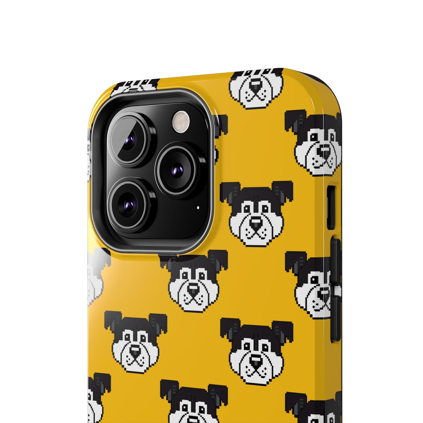 Playful Dog Pattern Tough Phone Case for Pet Lovers - Pixel Art Dog Yellow Background - for iPhone