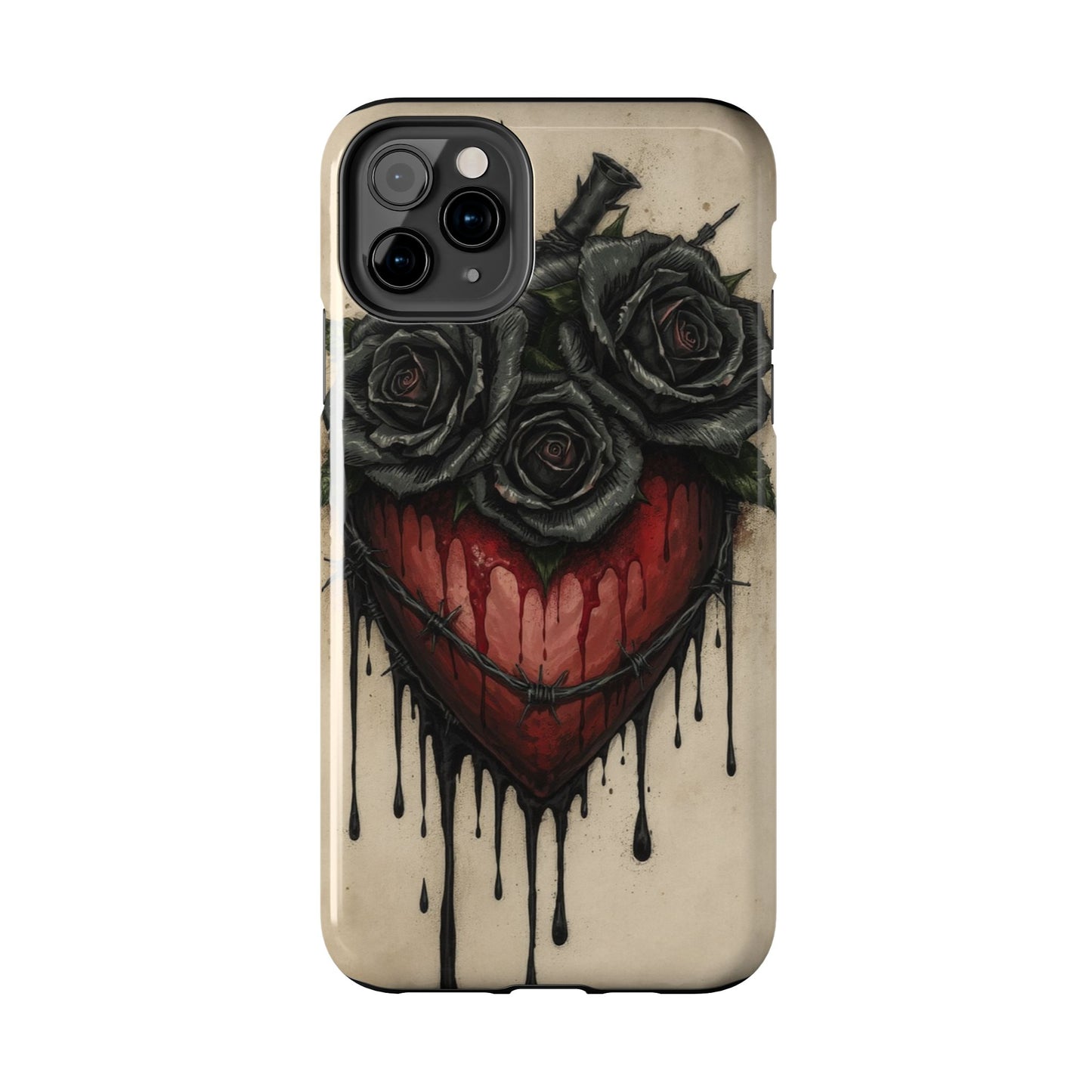 Gothic Heart Phone Case with Roses - Tough & Durable Design