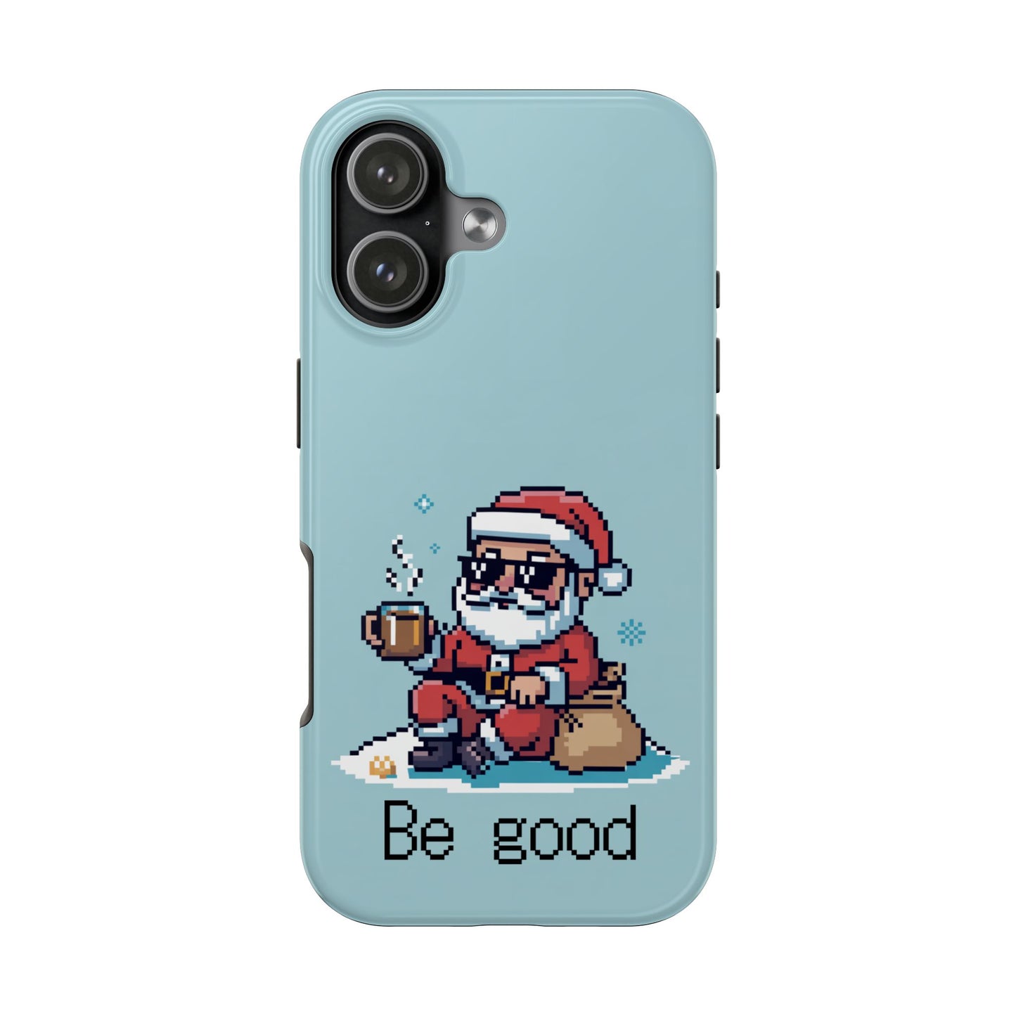 Pixel Art Santa Claus iPhone Case - Festive Tough Case with 'Be Good' Design