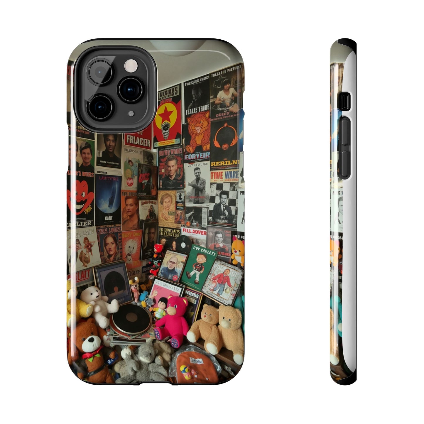 Retro Vibe Tough Phone Case - Vintage Movie Posters & Plush Toys Design
