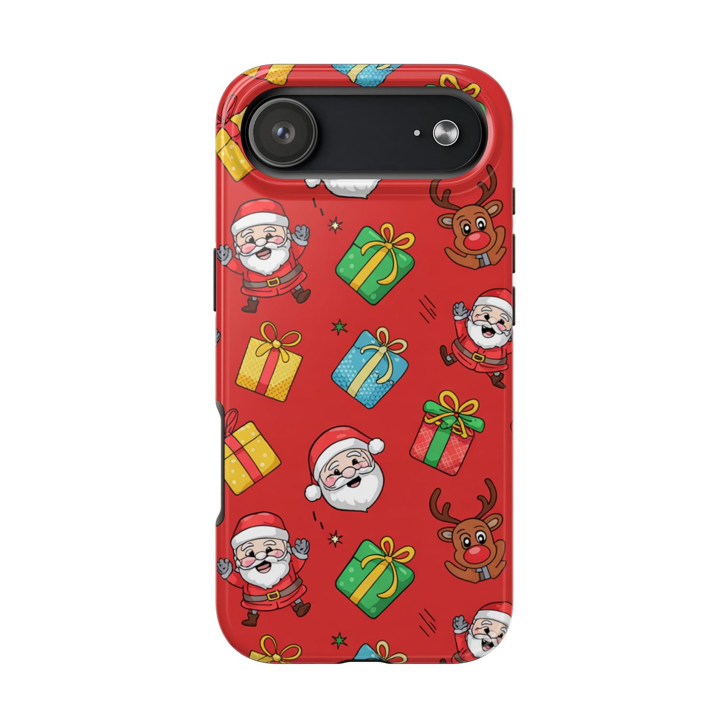 Festive Santa and Reindeer Tough Phone Case - Christmas Holiday Design