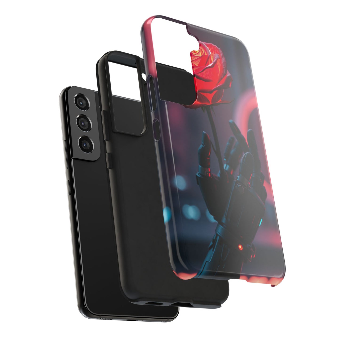 Futuristic Tough Phone Case with Robotic Rose Design | Durable Protection