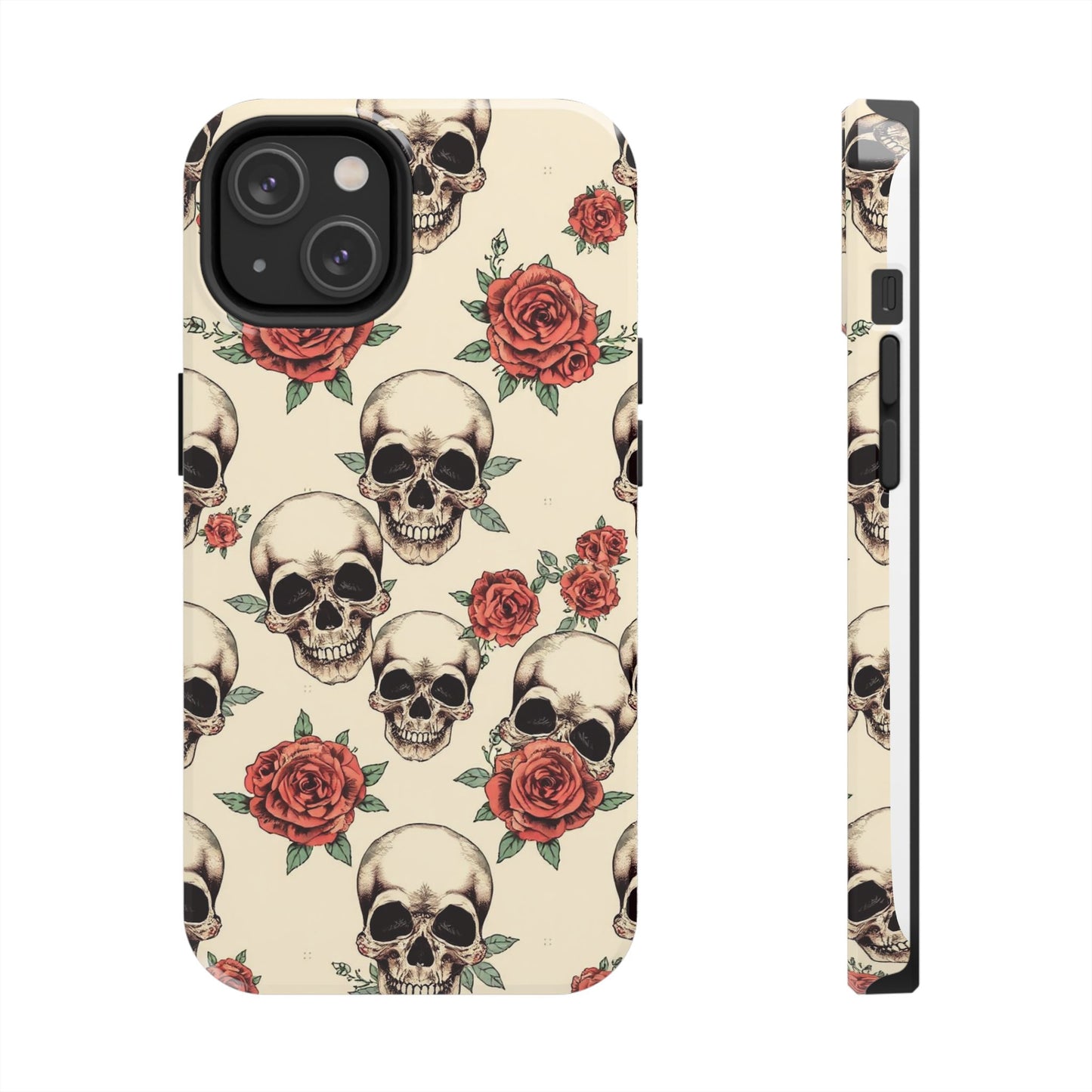 Tough Phone Case with Skull and Rose Design - Edgy Floral iPhone Protection
