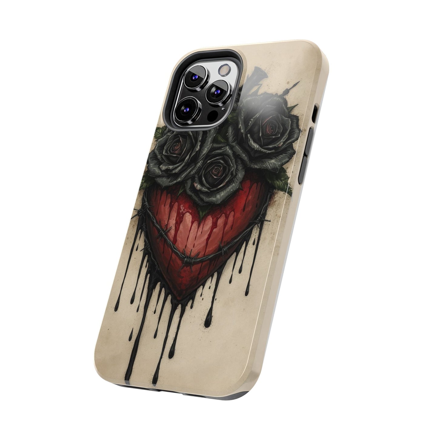 Gothic Heart Phone Case with Roses - Tough & Durable Design