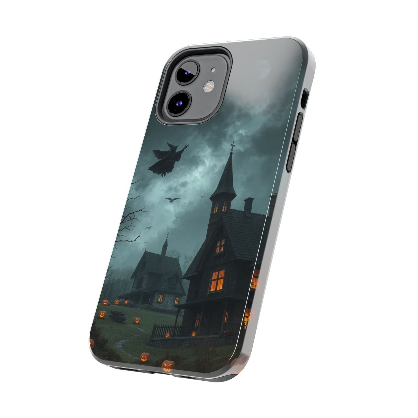 Halloween-Themed Tough Phone Case with Spooky House Design