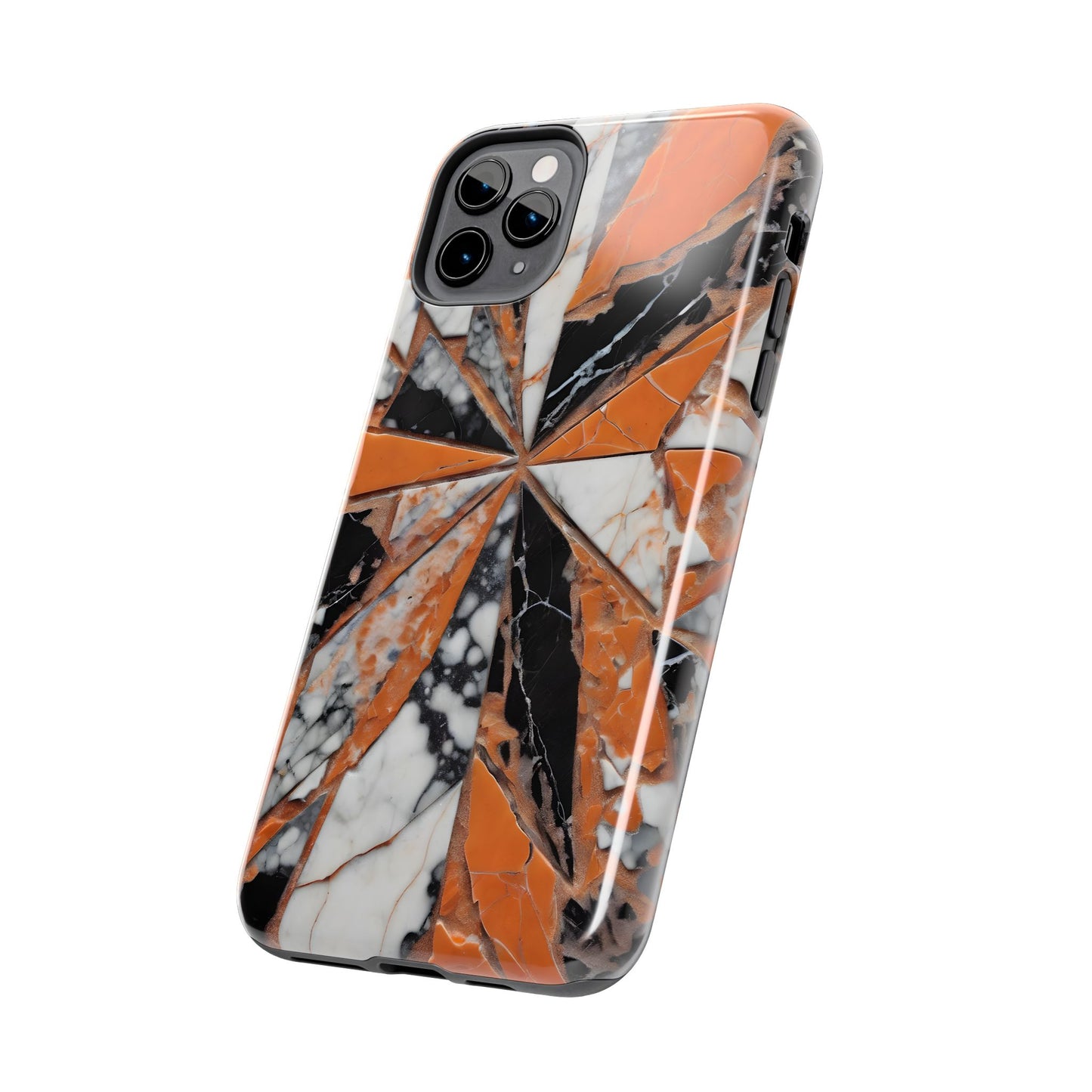 Shattered Pieces Marble Black and Orange Tough Phone Case - for iPhone