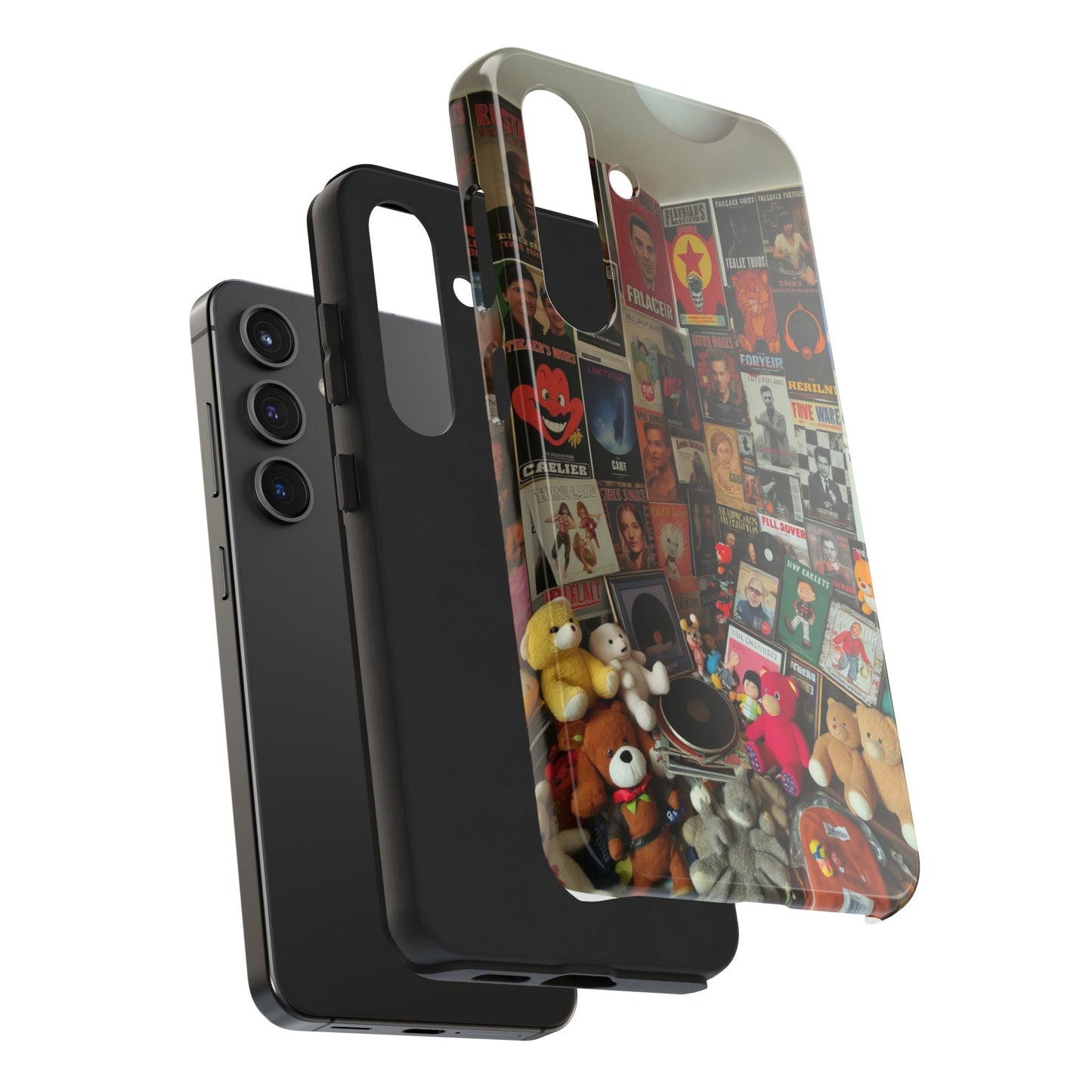 Retro Vibe Tough Phone Case - Vintage Movie Posters & Plush Toys Design