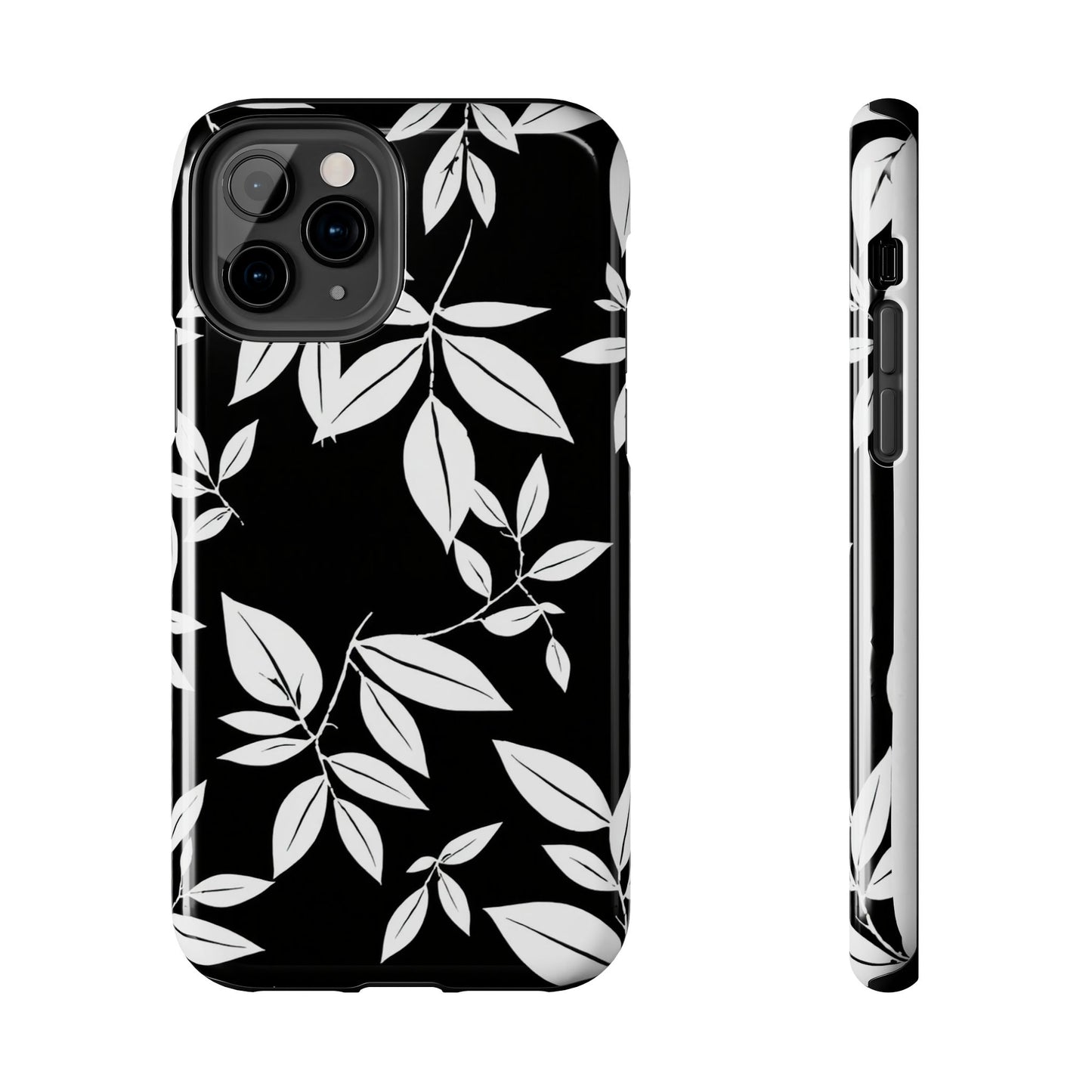 Chic Floral Tough Phone Case - Elegant Black & White Design for Stylish Protection