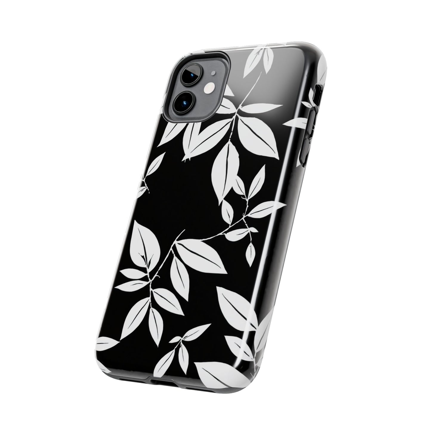 Chic Floral Tough Phone Case - Elegant Black & White Design for Stylish Protection