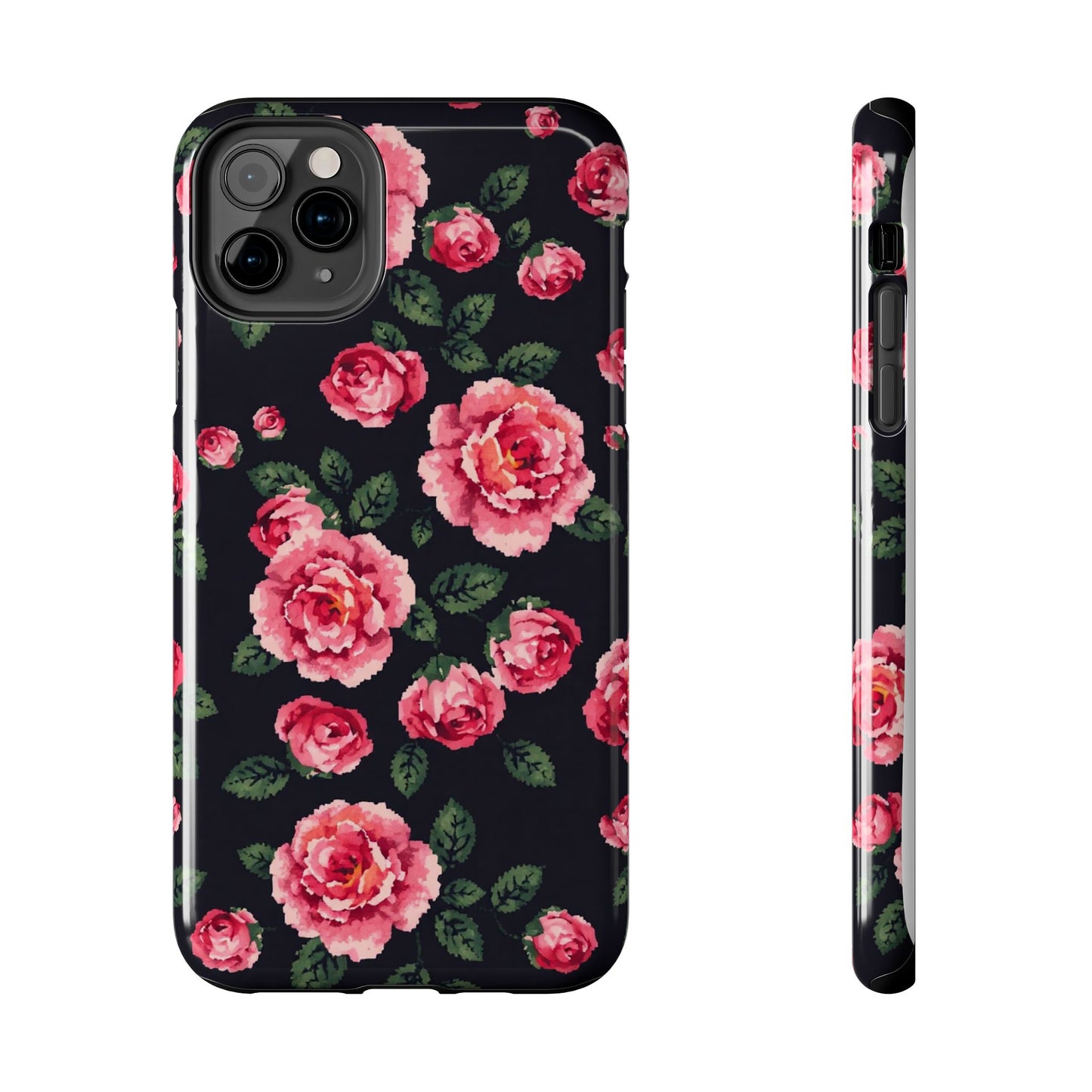 Pixelated Floral Tough Phone Case - Elegant Rose Design for Protection & Style - for iPhone