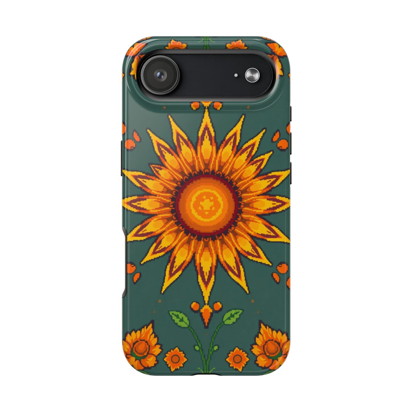 Pixelated Vibrant Floral Tough Phone Case | Sunflower Design for Nature Lovers - for iPhone