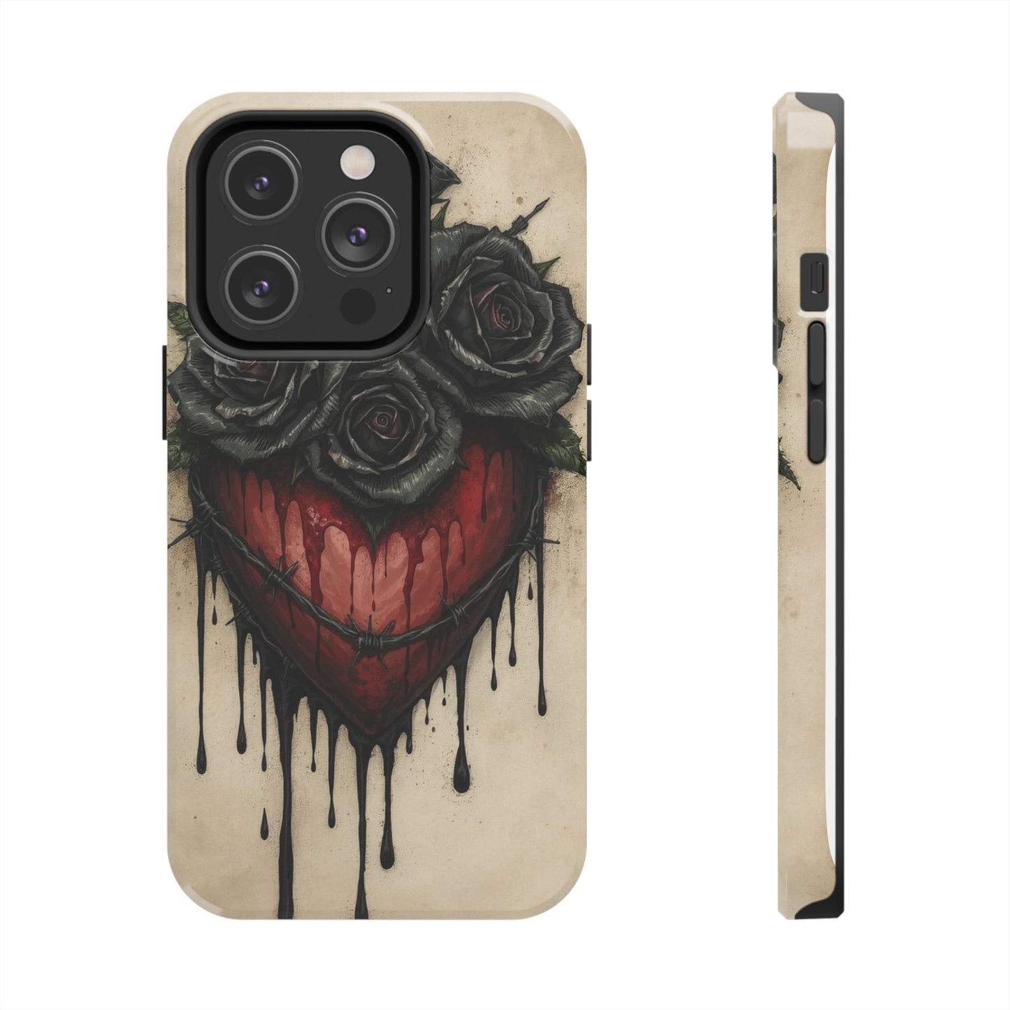 Gothic Heart Phone Case with Roses - Tough & Durable Design