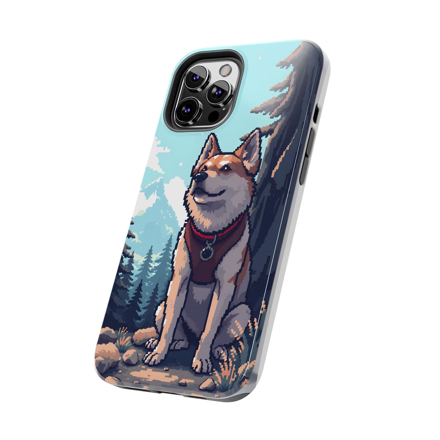 Retro Dog Adventure Tough Phone Case - Pixel Art Shiba Inu Design - for iPhone