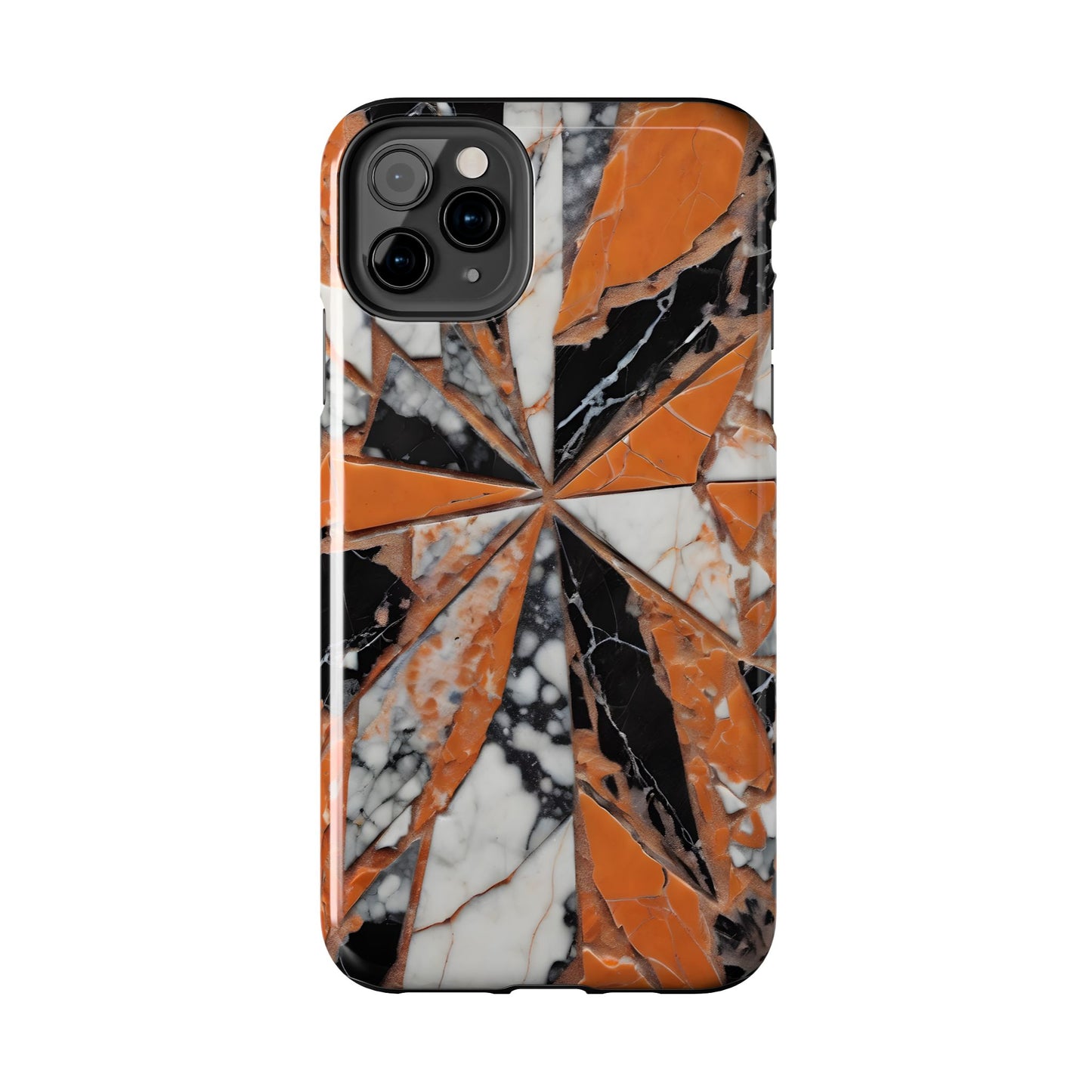 Shattered Pieces Marble Black and Orange Tough Phone Case - for iPhone