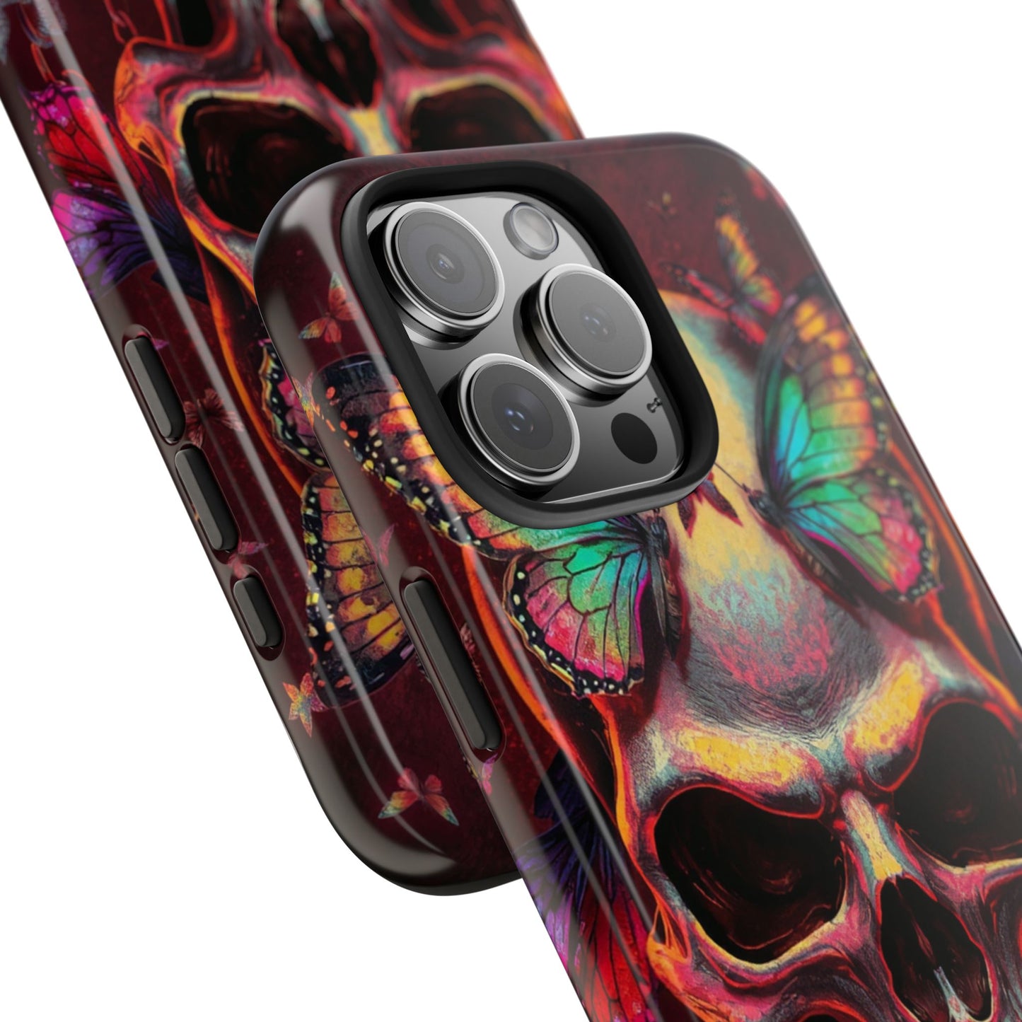 Gothic Skull Phone Case with Butterflies - Durable Tough Phone Case