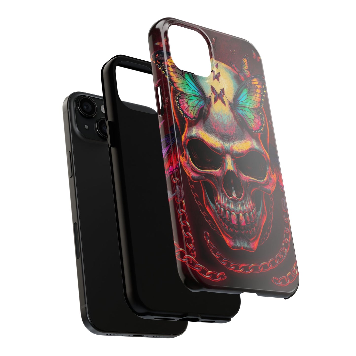 Gothic Skull Phone Case with Butterflies - Durable Tough Phone Case