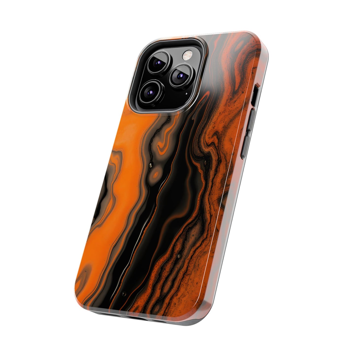 Stylish Tough Phone Case - Bold Black and Orange Metallic Lava Flow Design - for iPhone