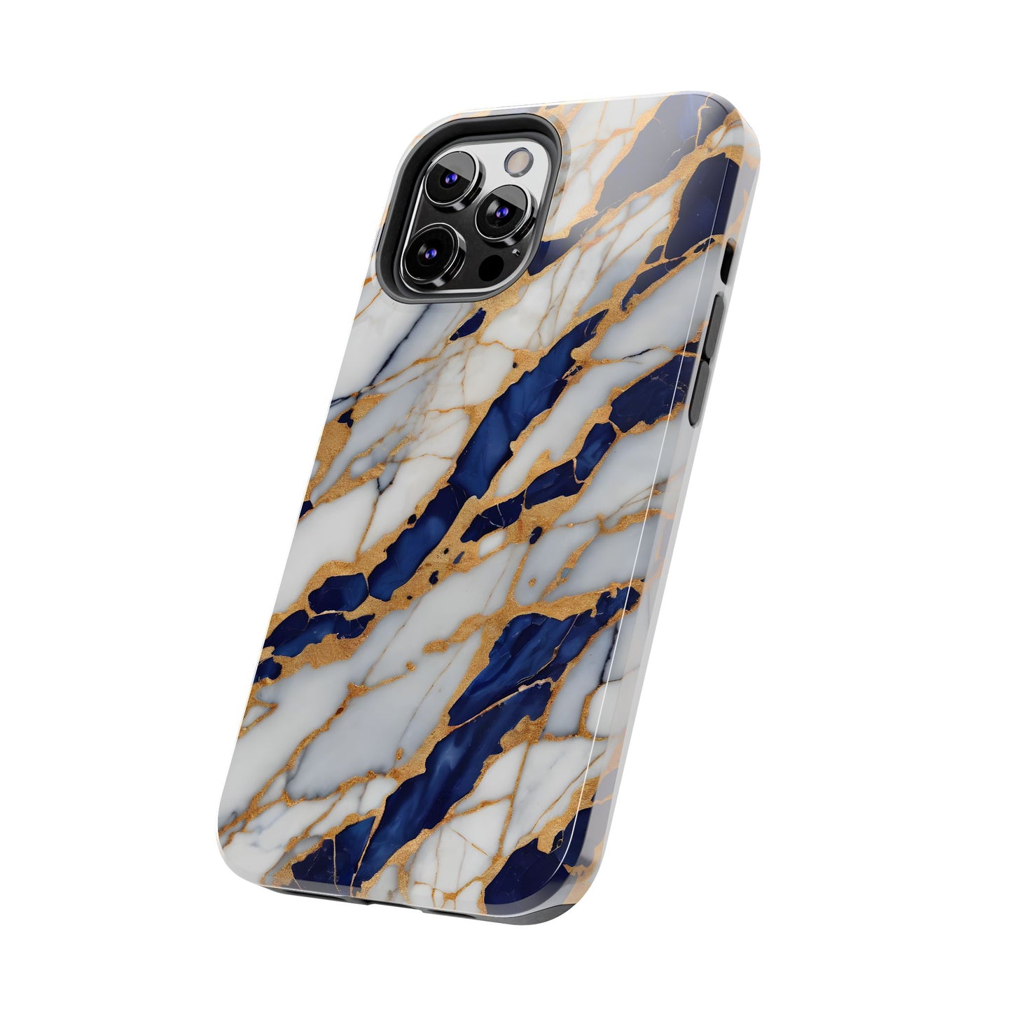 Stunning Marble Tough Phone Case - Elegant Blue & Gold Design Stylish Protection - for iPhone
