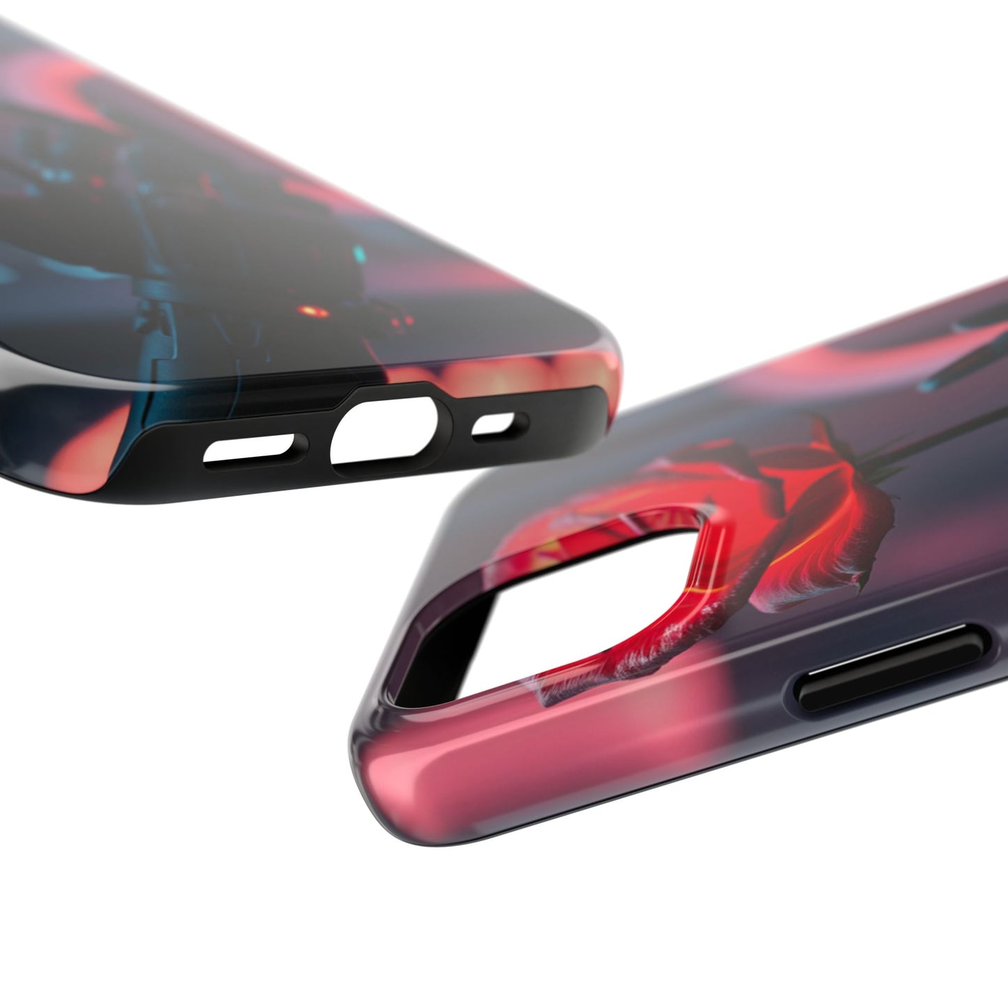 Futuristic Tough Phone Case with Robotic Rose Design | Durable Protection