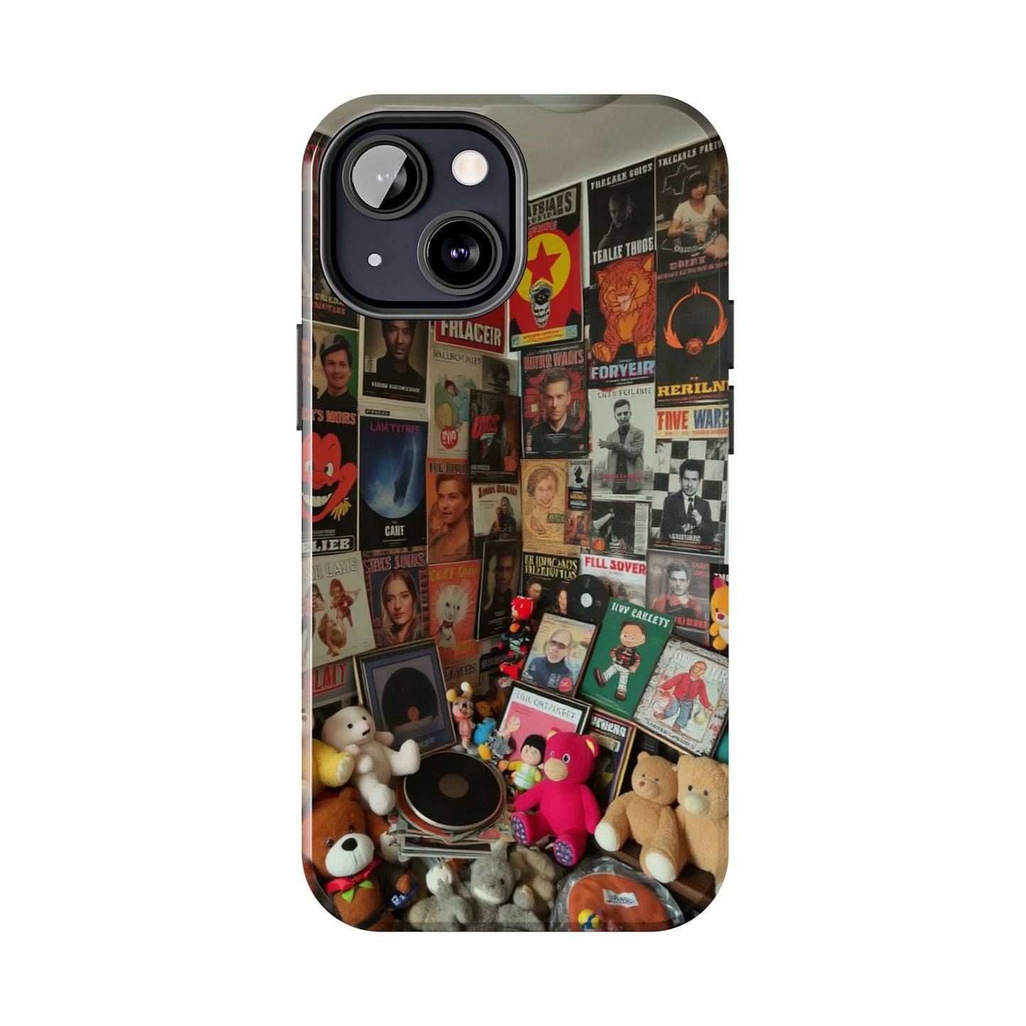 Retro Vibe Tough Phone Case - Vintage Movie Posters & Plush Toys Design