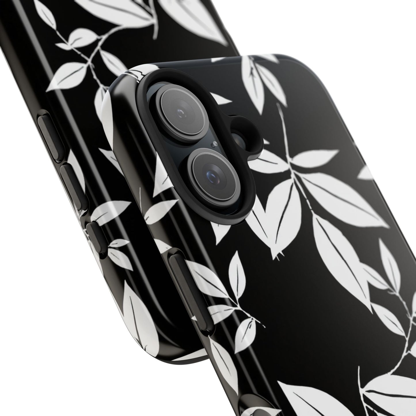 Chic Floral Tough Phone Case - Elegant Black & White Design for Stylish Protection