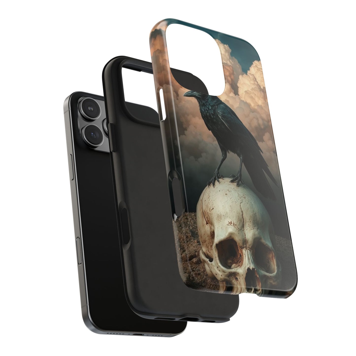 Gothic Raven Skull Tough Phone Case - Unique Protective Cover for Halloween Lovers