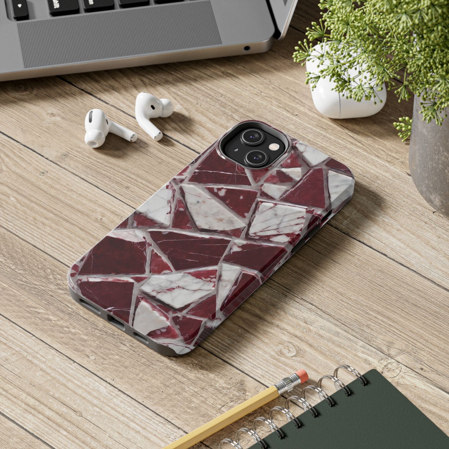 Elegant Red Pieces Marble Pattern Tough Phone Case - Stylish Protection for iPhone