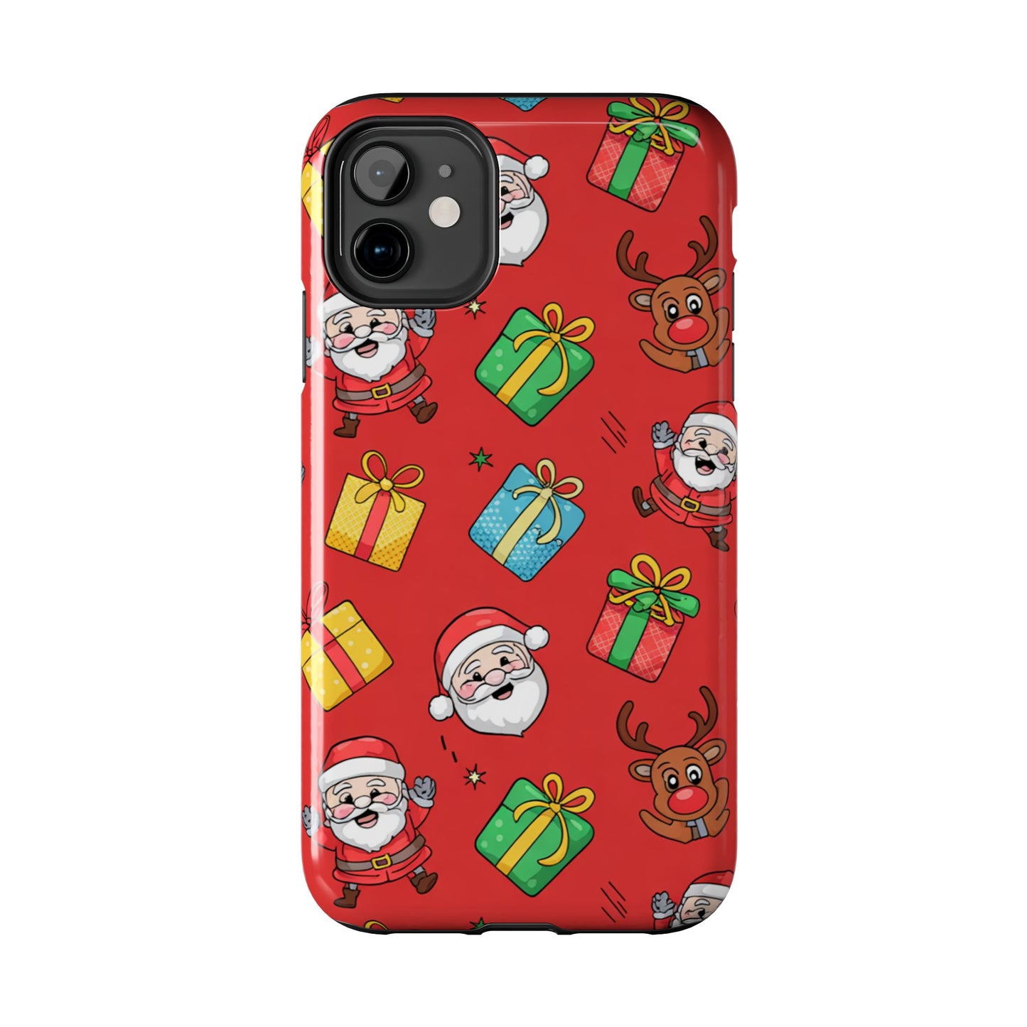 Festive Santa and Reindeer Tough Phone Case - Christmas Holiday Design