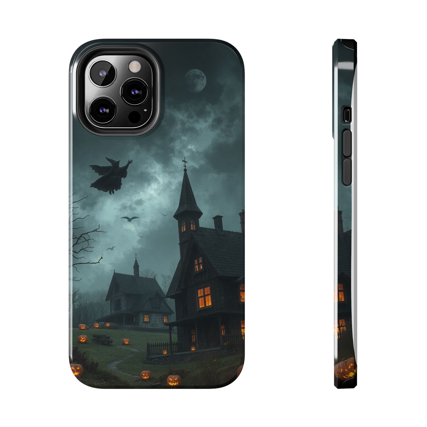Halloween-Themed Tough Phone Case with Spooky House Design