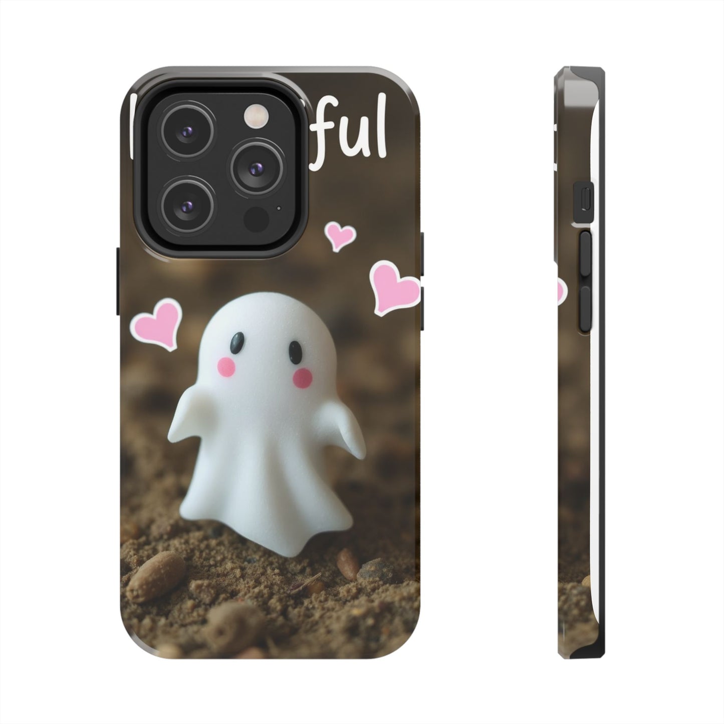 Cute Ghost Tough Phone Case - Beautiful Design with Heart Accents