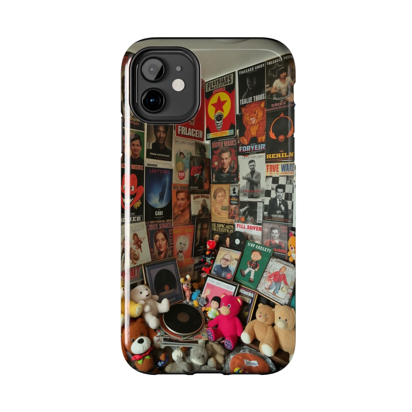 Retro Vibe Tough Phone Case - Vintage Movie Posters & Plush Toys Design