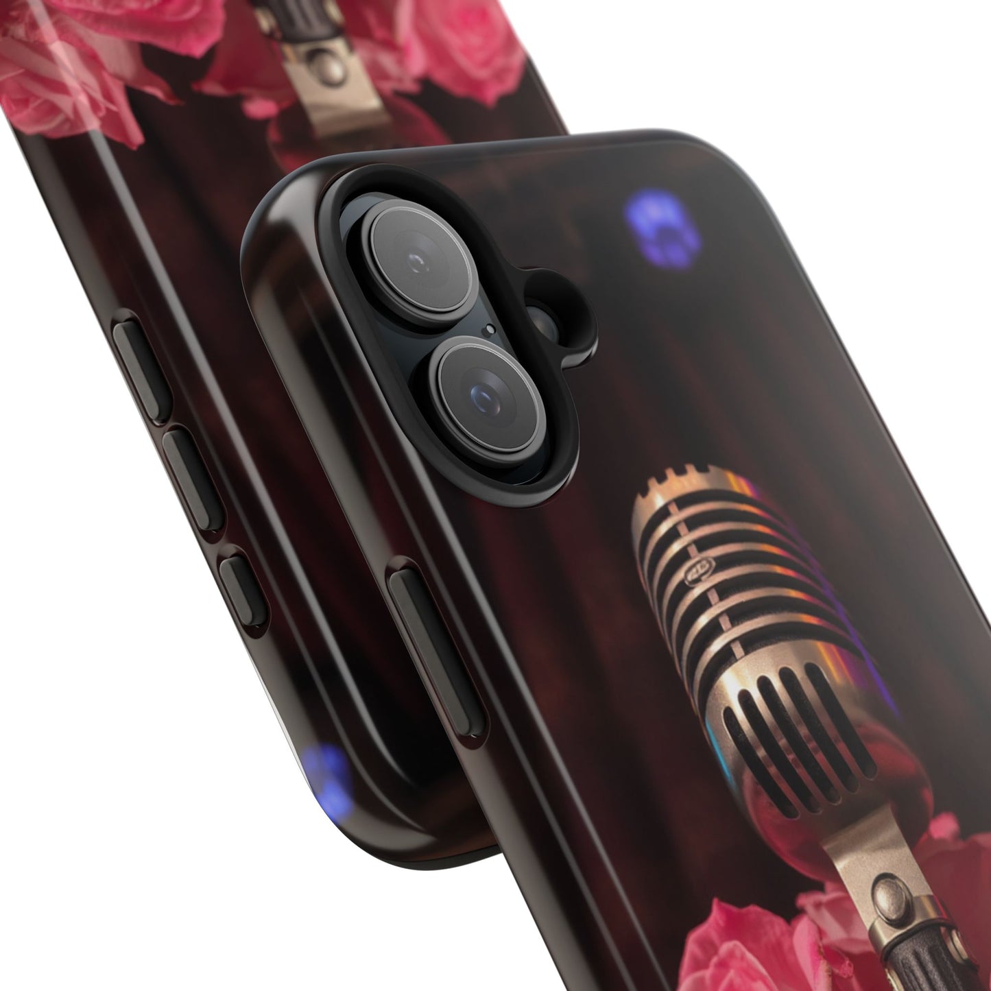 Stylish Tough Phone Case with Vintage Microphone and Roses