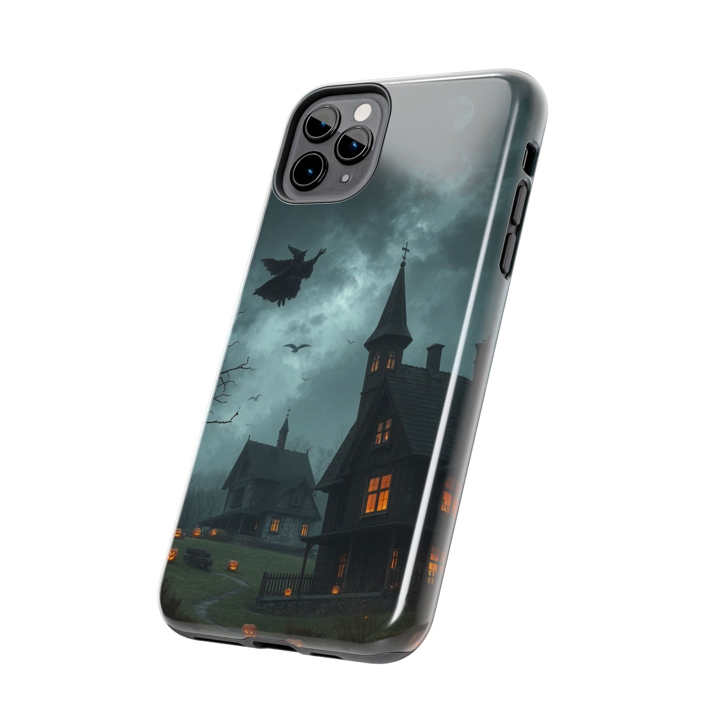 Halloween-Themed Tough Phone Case with Spooky House Design