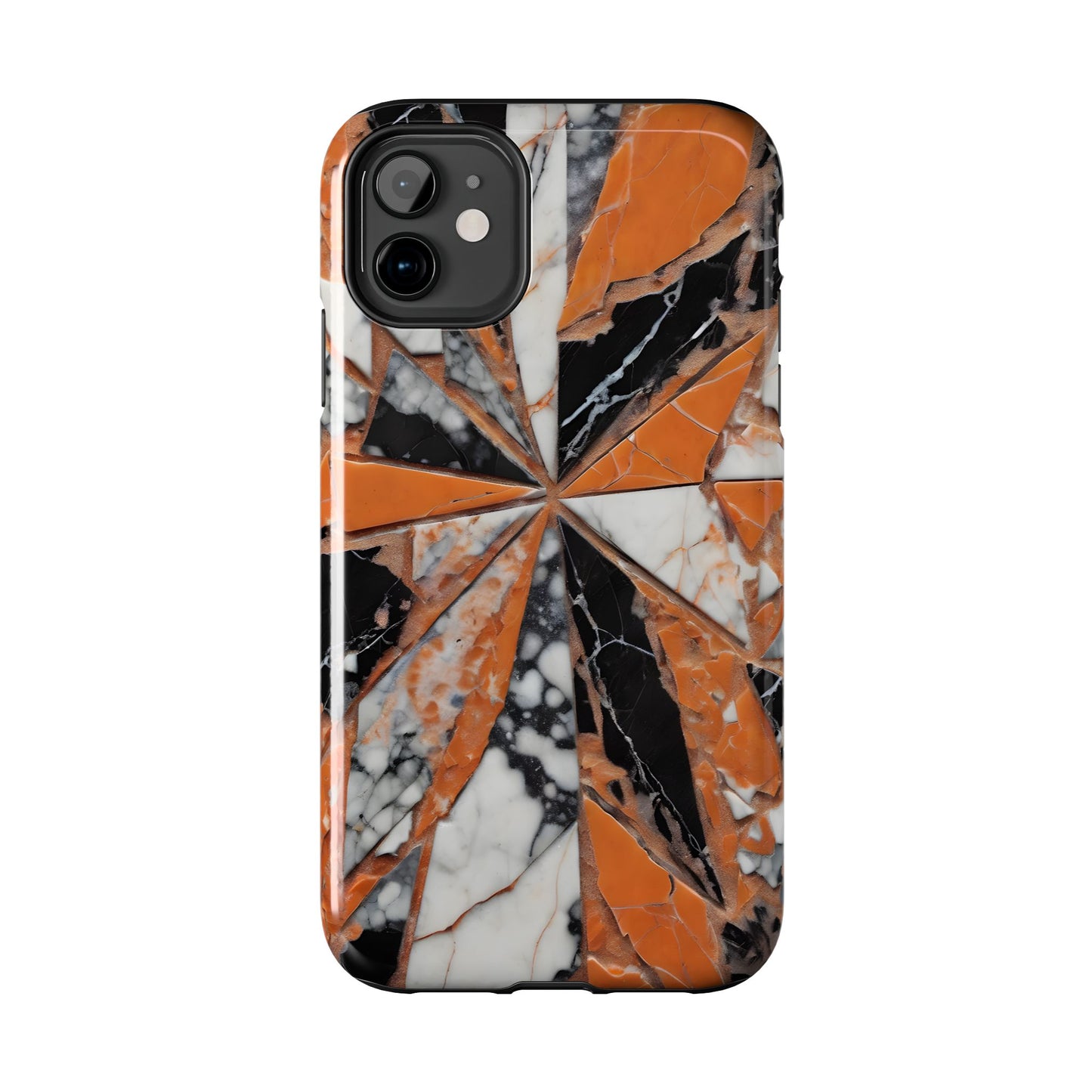 Shattered Pieces Marble Black and Orange Tough Phone Case - for iPhone