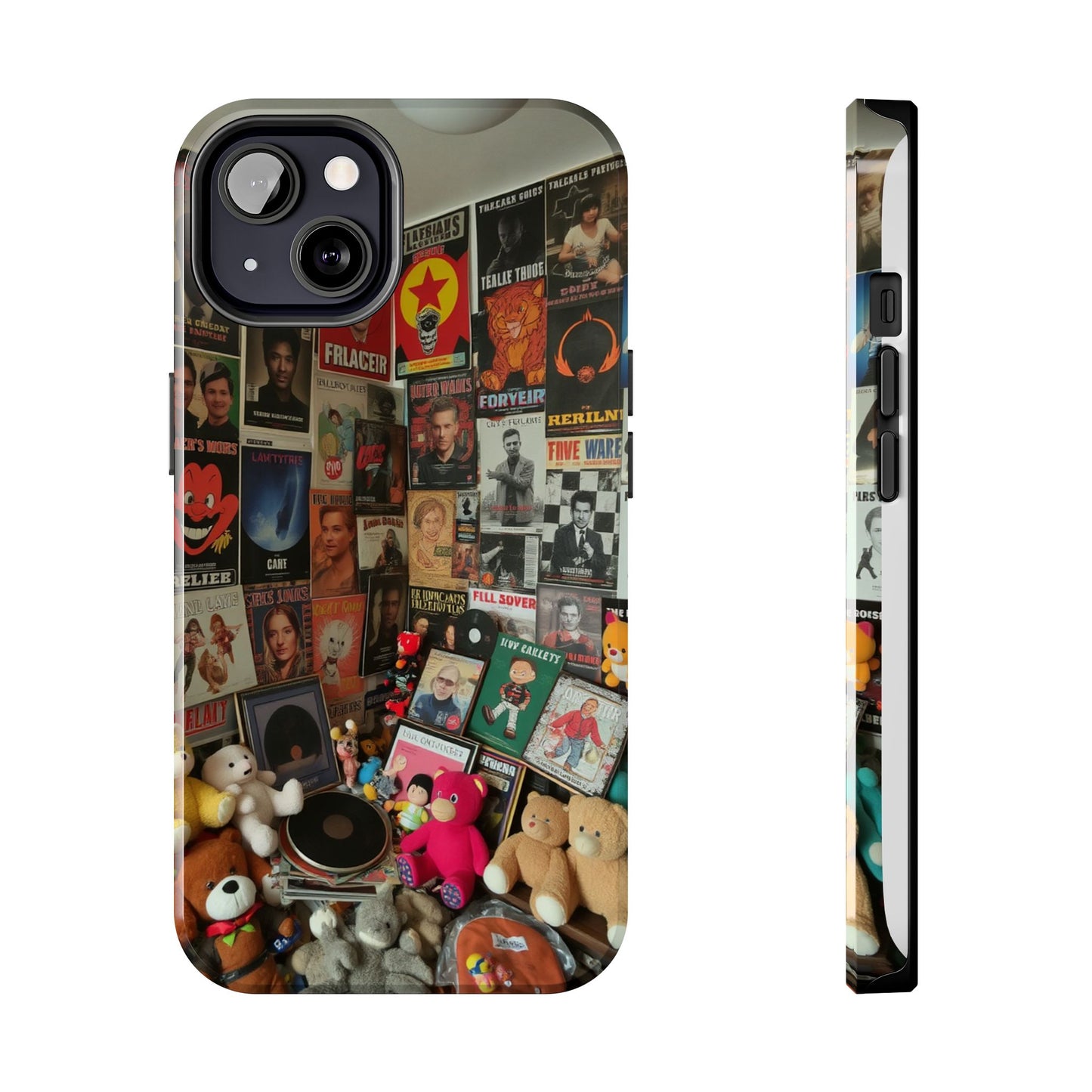 Retro Vibe Tough Phone Case - Vintage Movie Posters & Plush Toys Design