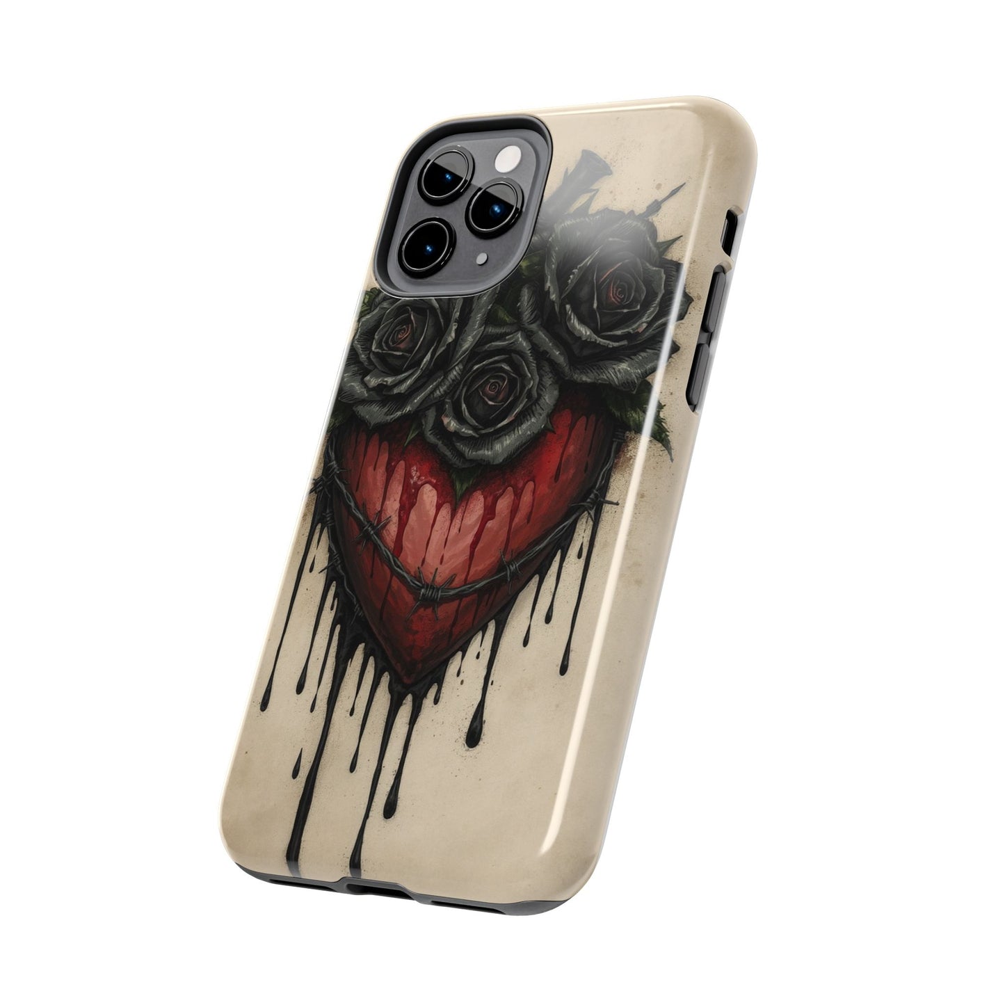 Gothic Heart Phone Case with Roses - Tough & Durable Design