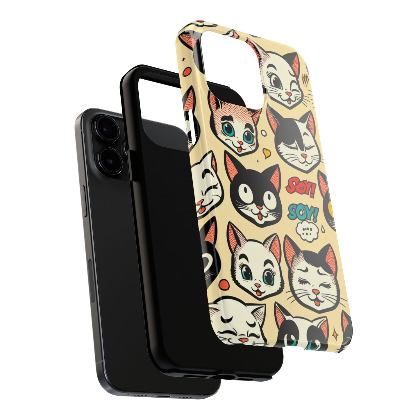 Playful Cat-Themed Tough Phone Case - Pet Pattern - for iPhone