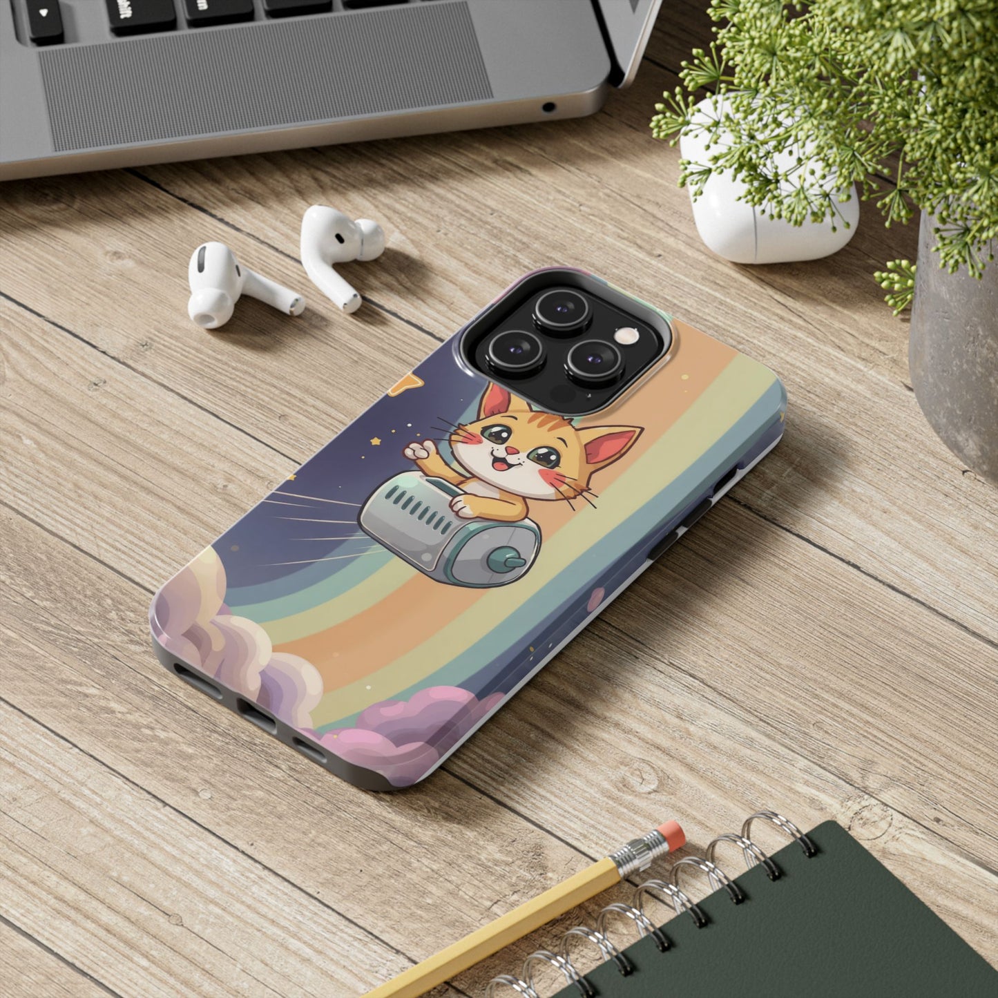 Cute Cat Rocket Phone Case - Vibrant and Playful Tough Case